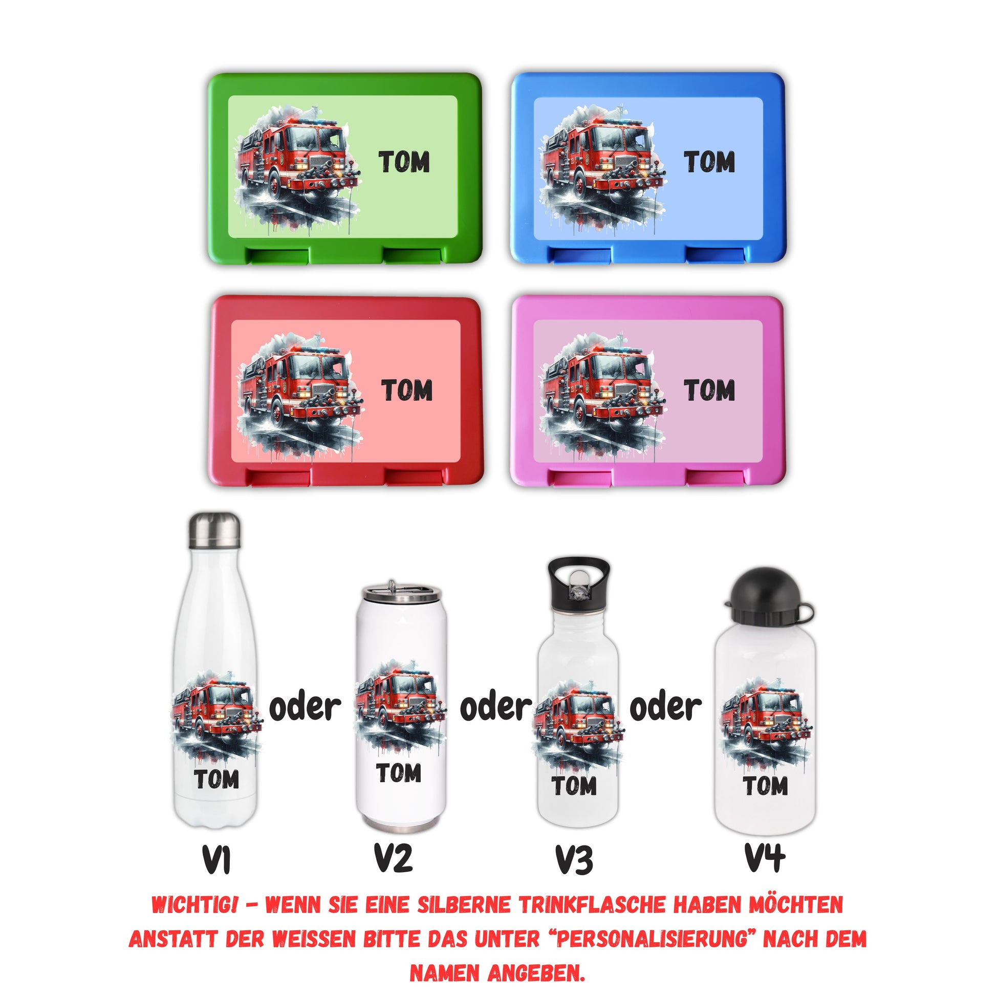 Personalisierte Brotzeitbox & Trinkflasche | Feuerwehr Kinder