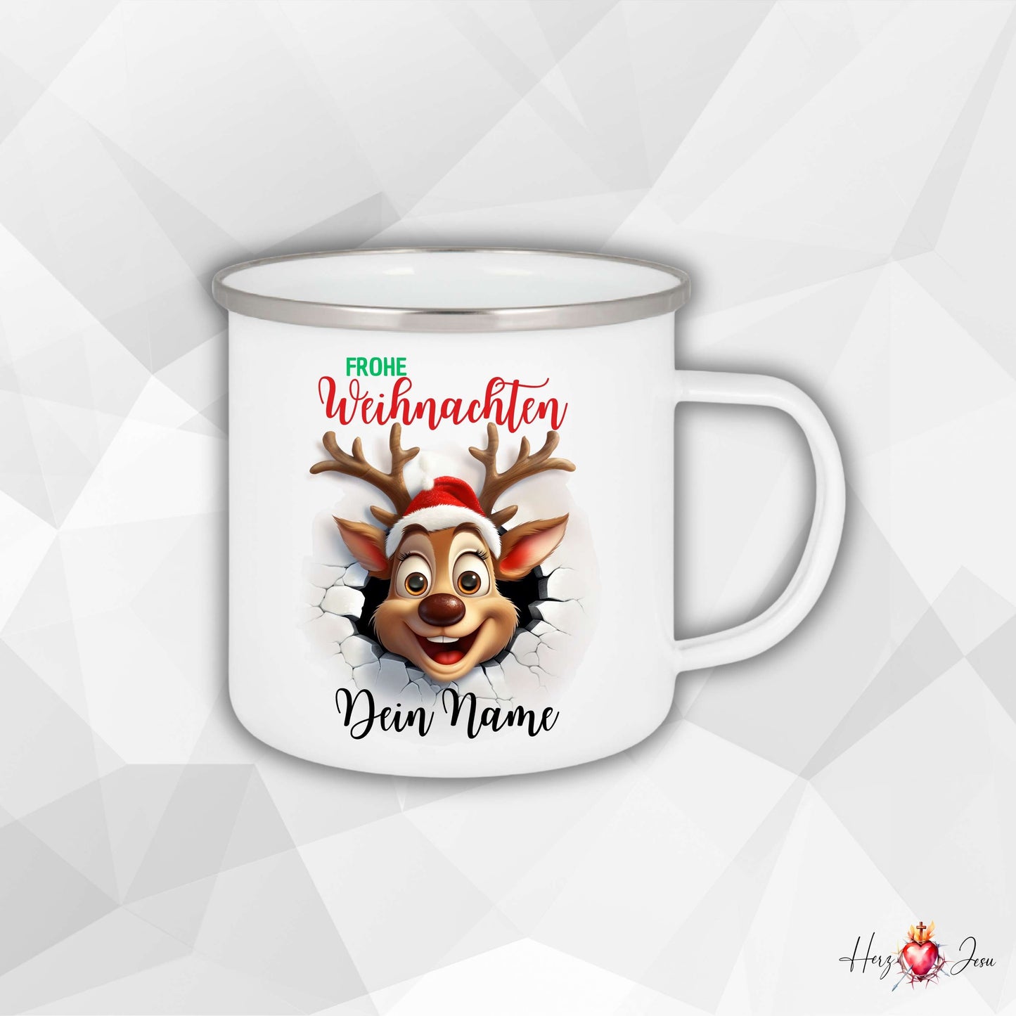 Personalisierte Emaille Tasse mit Namen Edelstahl Tasse Weihnachtstasse personalisiert Rentier Design als Geschenkidee_0025H