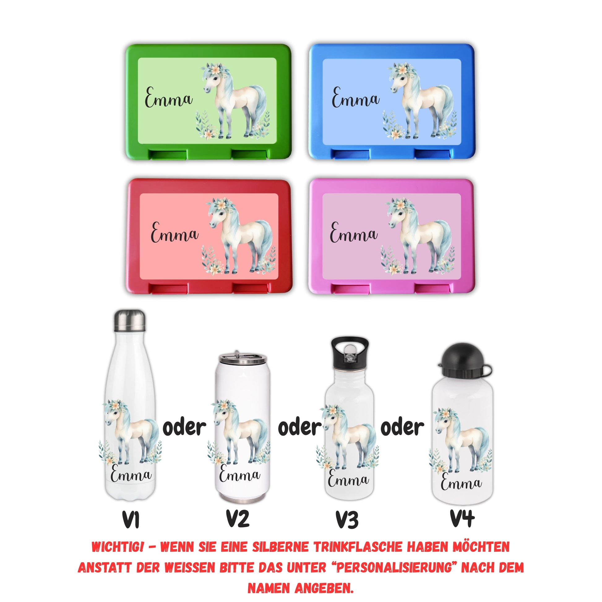 Brotzeitbox mit Trinkflasche | Personalisierbar Pferde Einschulung