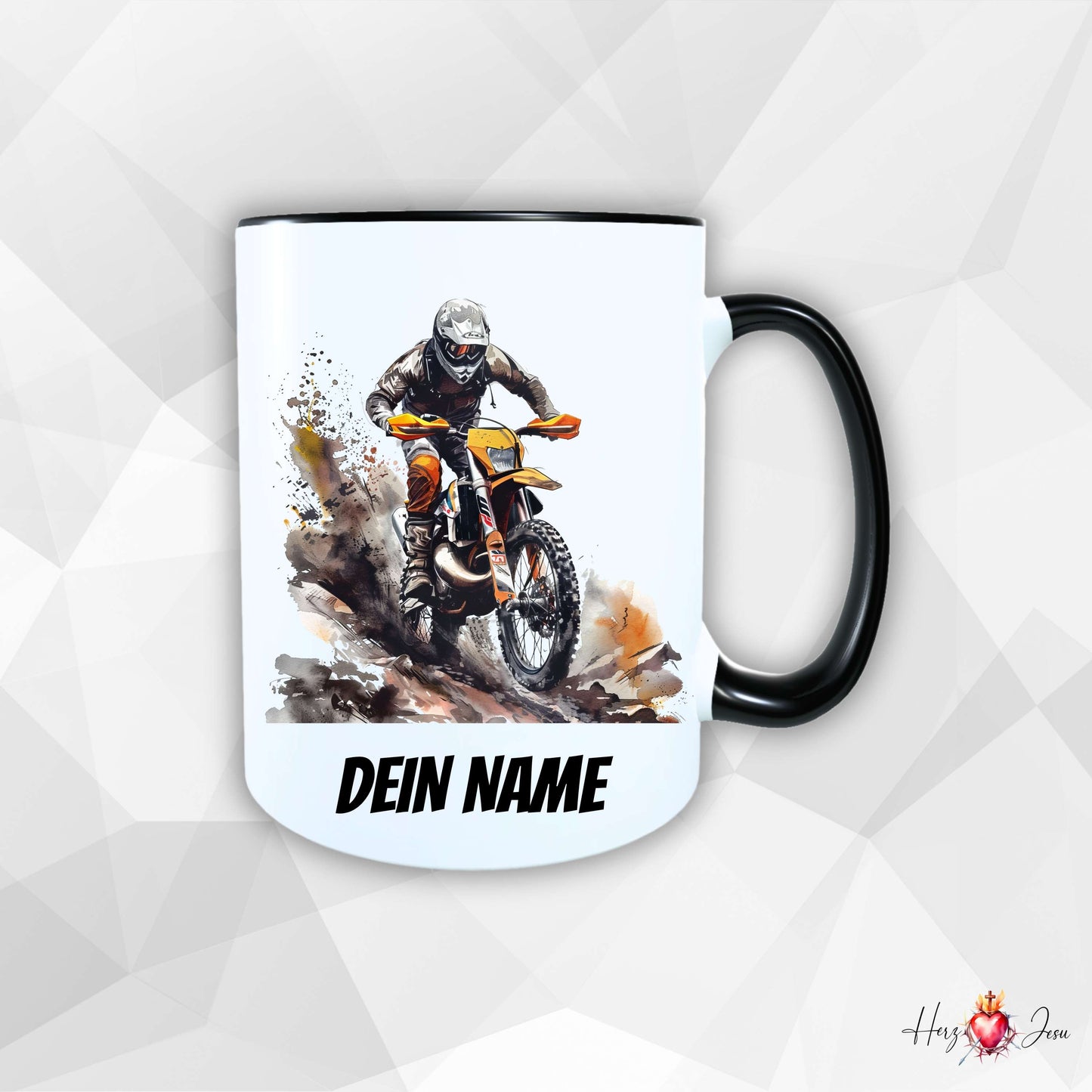 Personalisierte Keramik Tasse mit Namen – Motorcross Motiv | Geschenkidee für Kinder & Schulanfänger_0068T