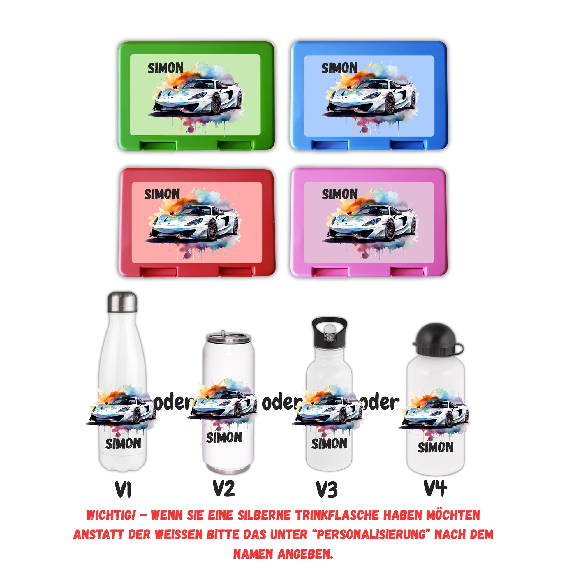 Brotzeitbox mit Trinkflasche | Personalisierbar Auto