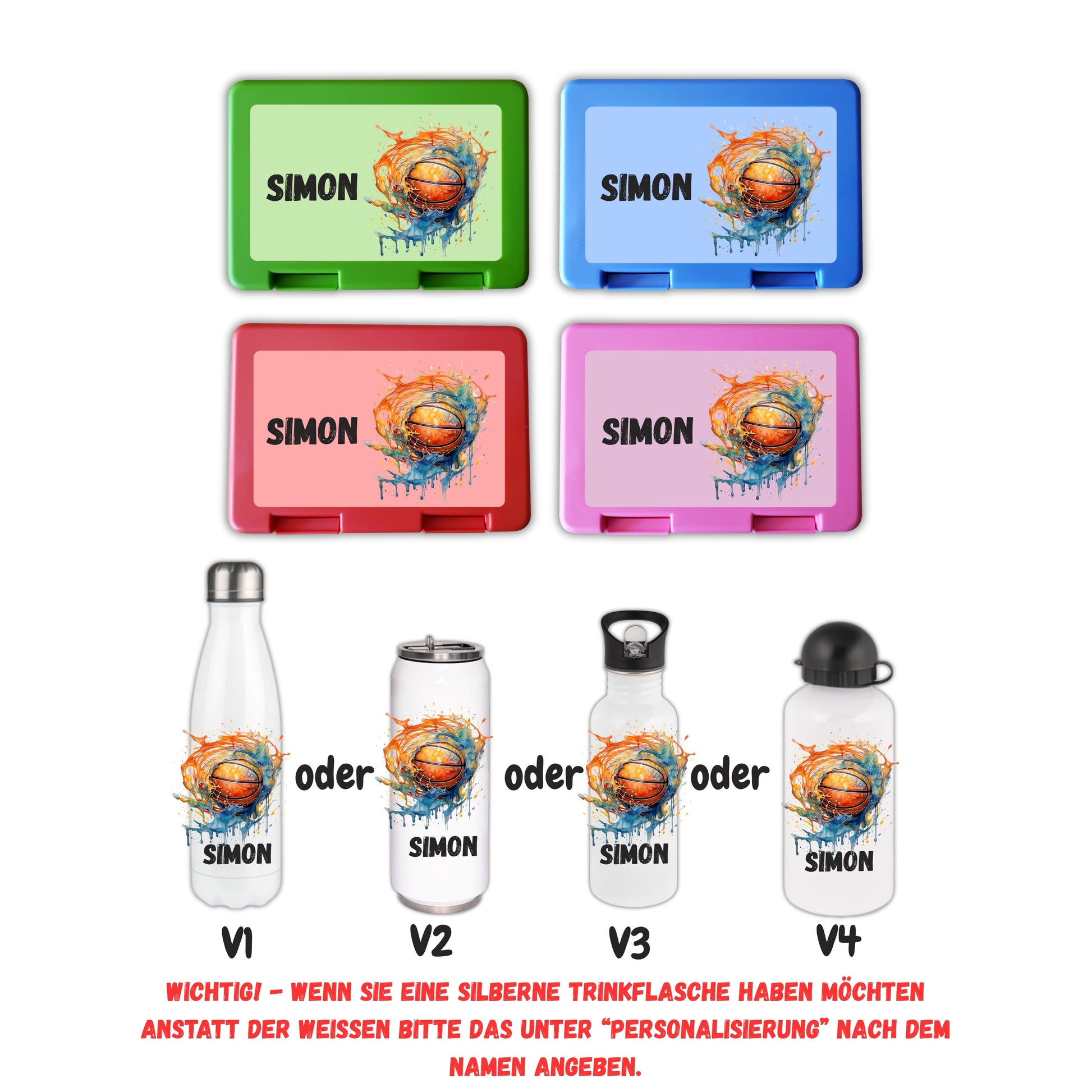 Brotzeitbox mit Trinkflasche | Personalisierbar Basketball Einschulung