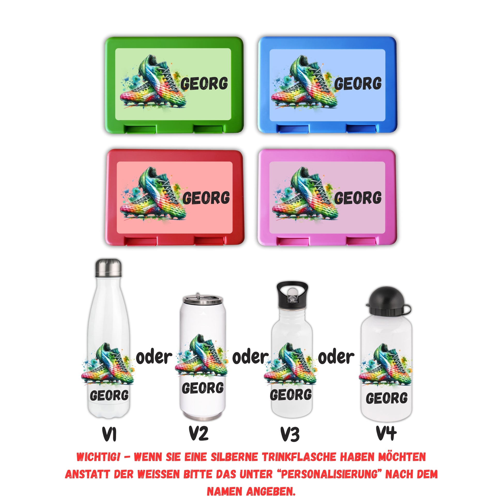 Brotzeitbox mit Trinkflasche | Personalisierbar Fußball