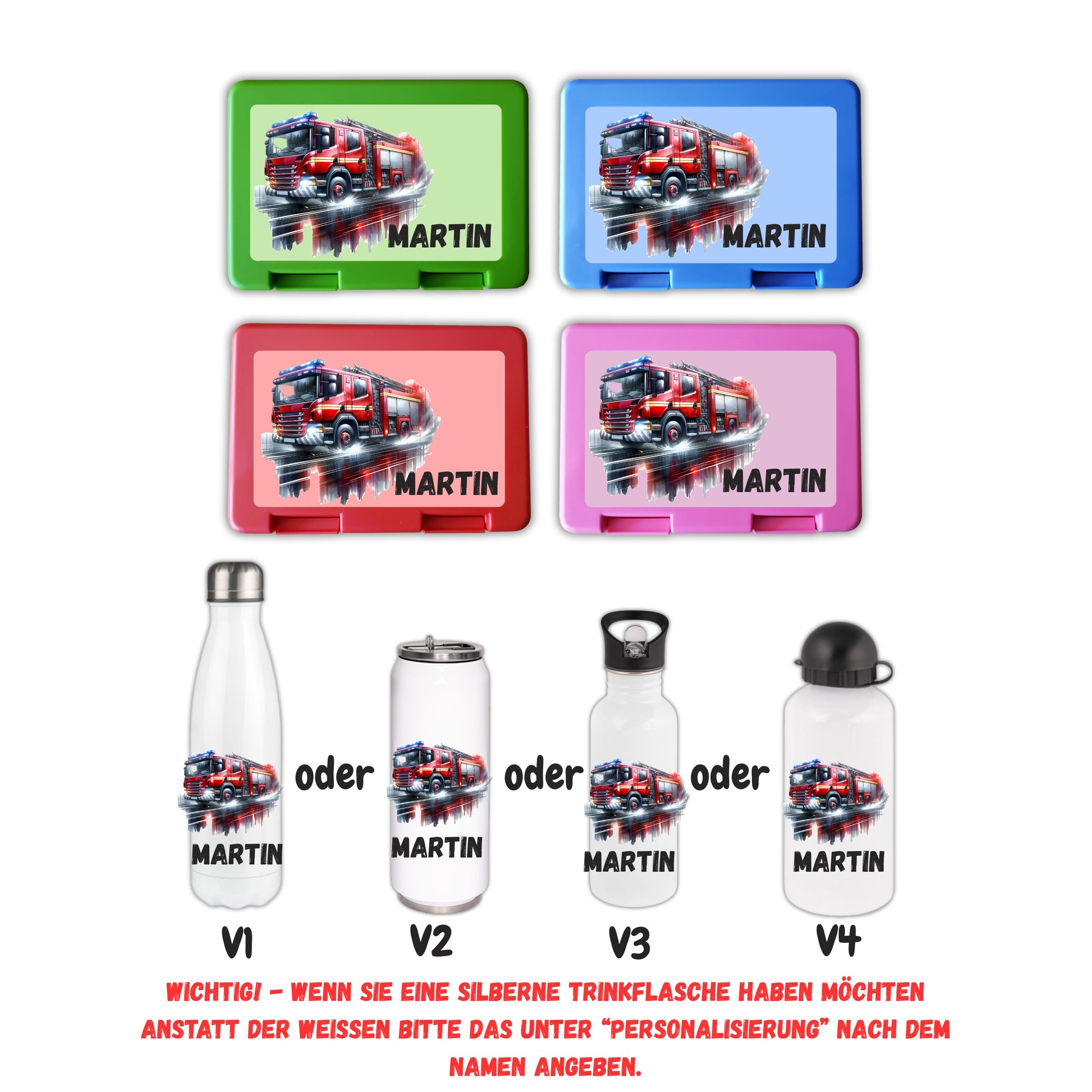 Personalisierte Brotzeitbox & Trinkflasche | Feuerwehr Kinder