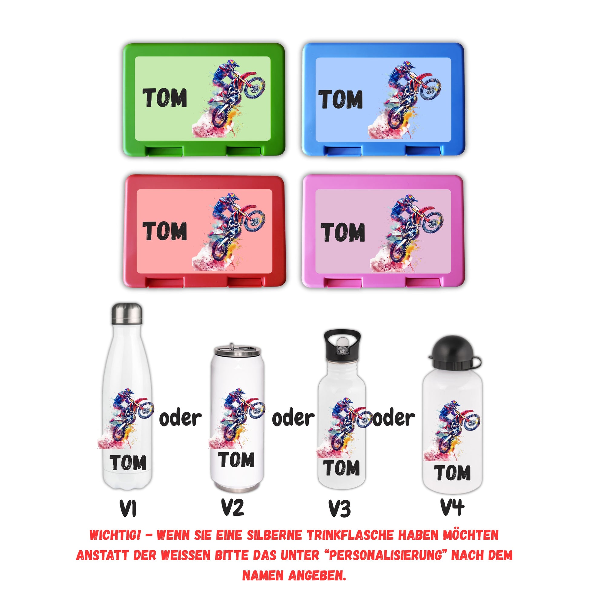 Motorcross Trinkflasche & Brotzeitbox | Geschenk Einschulung