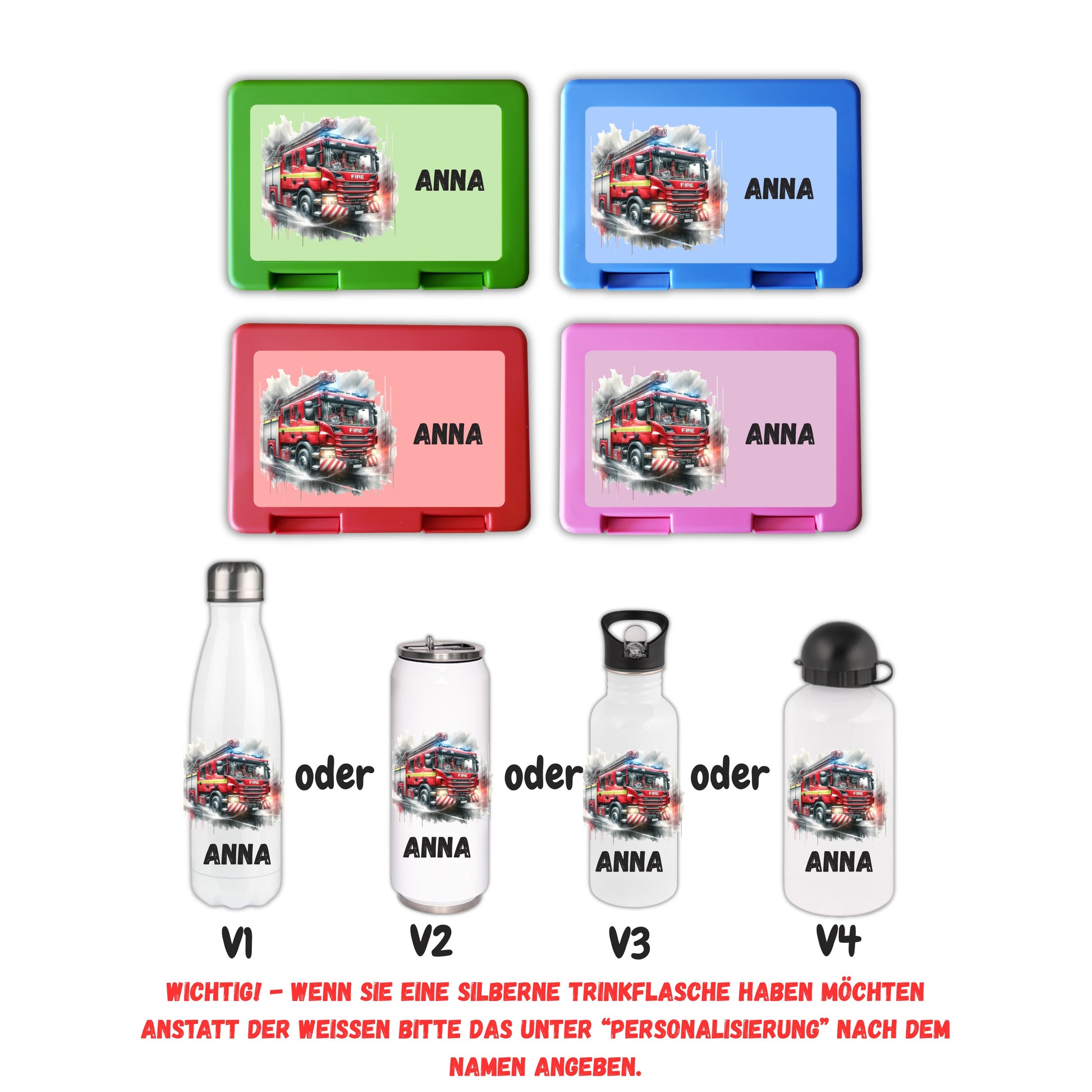Personalisierte Brotzeitbox & Trinkflasche | Feuerwehr Kinder
