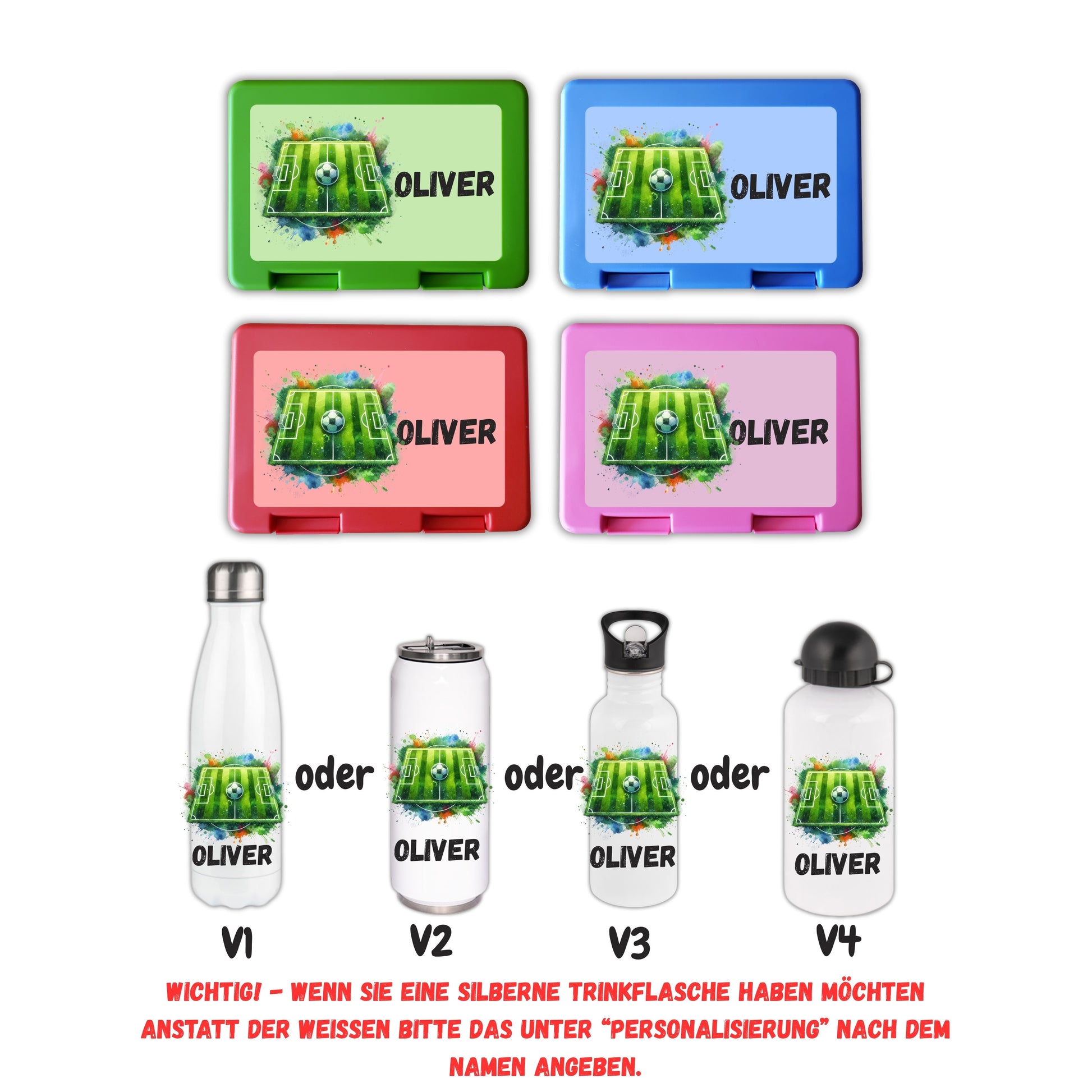 Brotzeitbox mit Trinkflasche | Personalisierbar Fußball