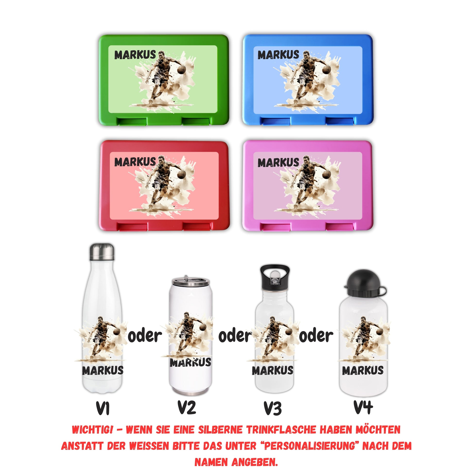 Brotzeitbox mit Trinkflasche | Personalisierbar Basketball Einschulung