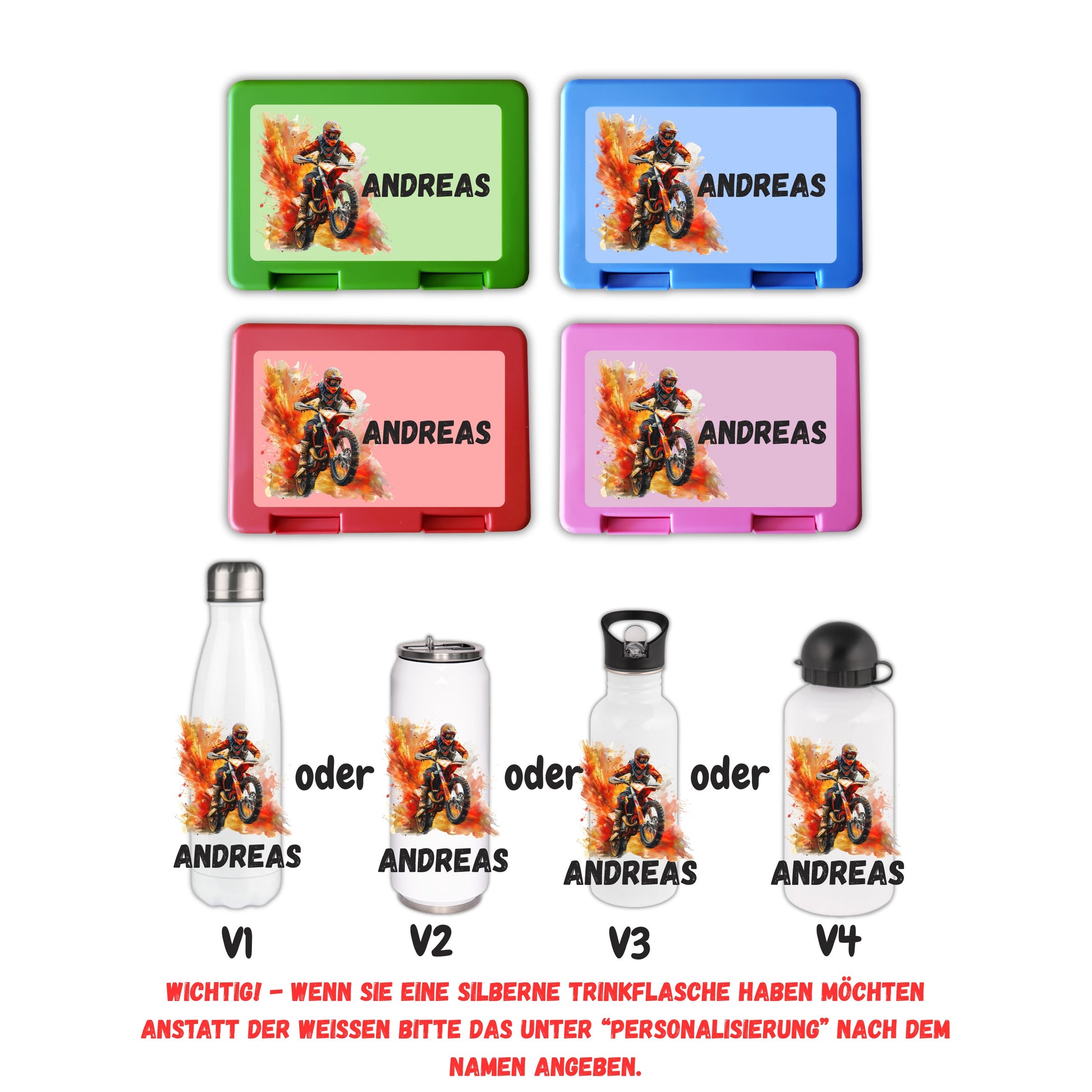 Motorcross Trinkflasche & Brotzeitbox | Geschenk Einschulung