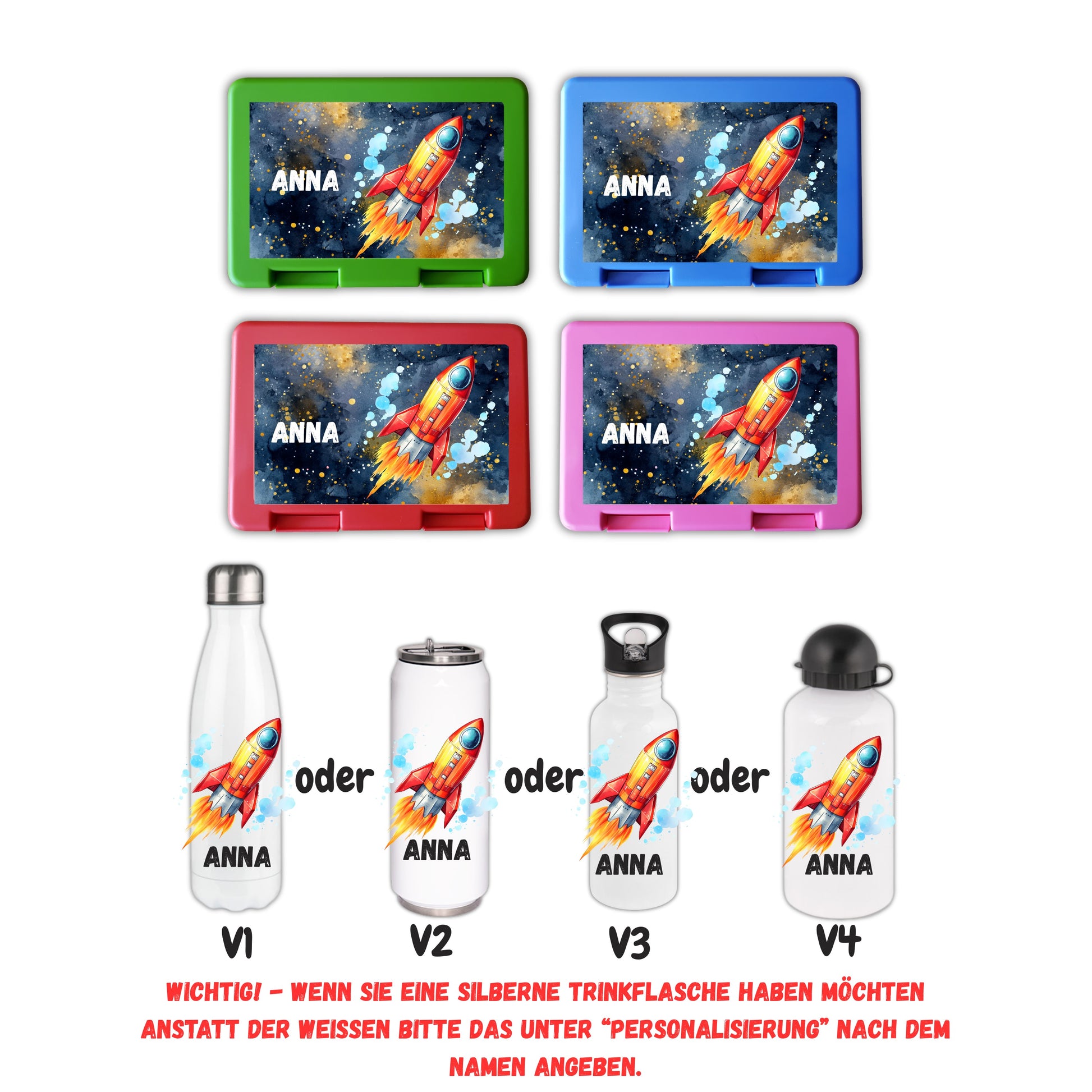 Personalisierte Brotzeitbox & Trinkflasche | Rakete Kinder