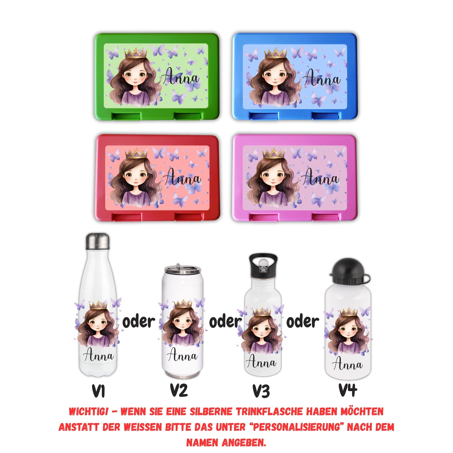 Brotzeitbox mit Trinkflasche | Personalisierbar Prinzessin Einschulung