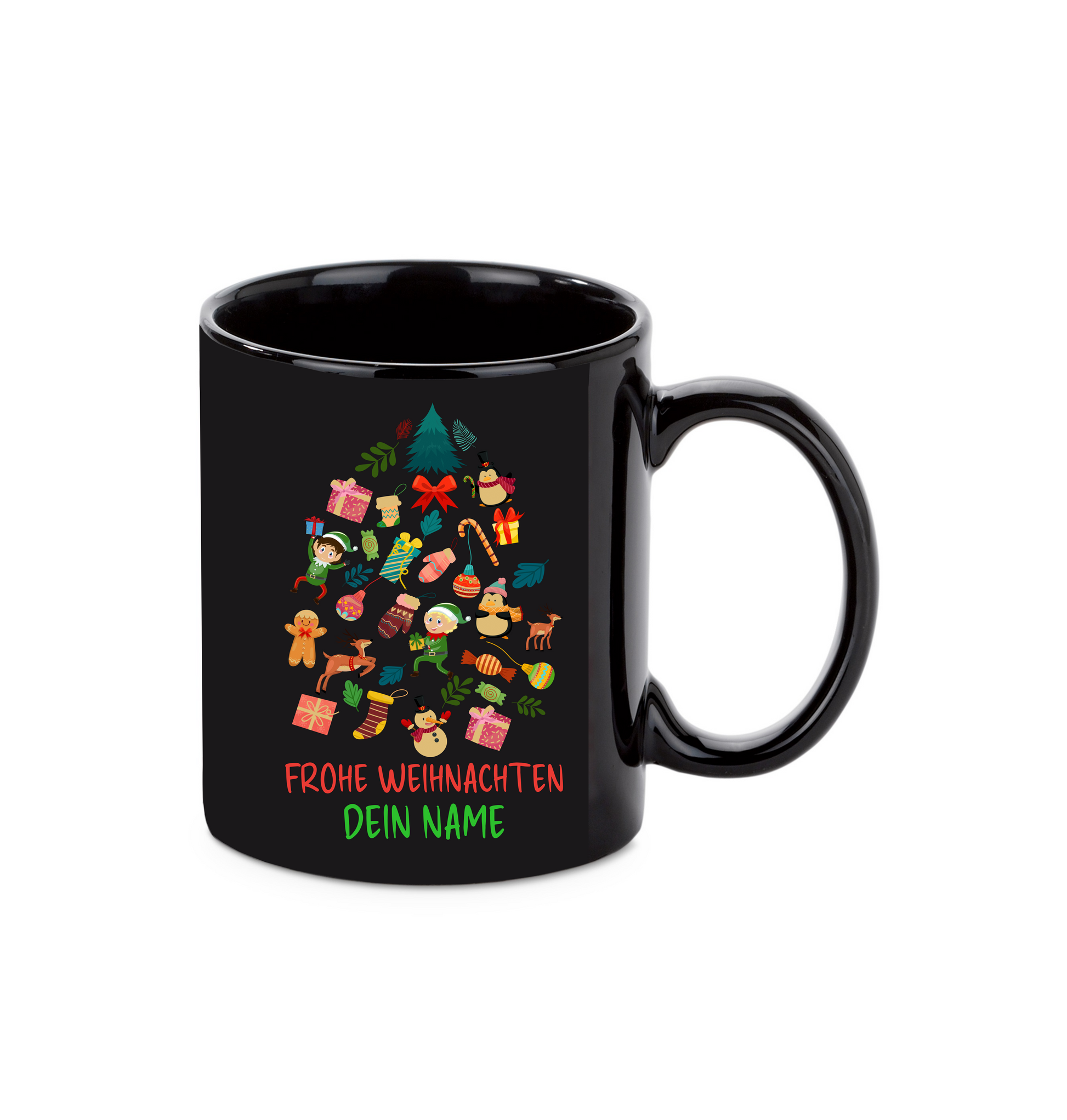 Schwarze Keramik-Weihnachtstasse | Mit Namen personalisiert