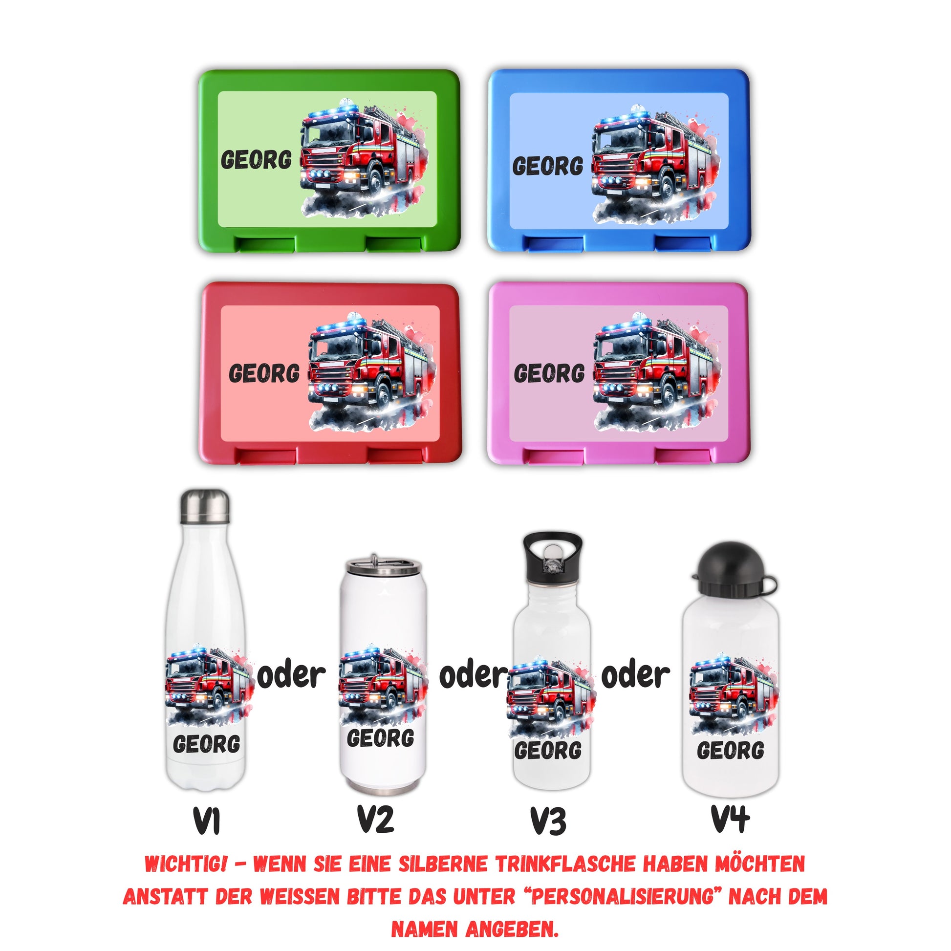 Personalisierte Brotzeitbox & Trinkflasche | Feuerwehr Kinder