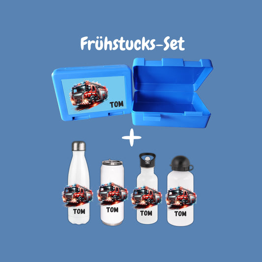 Personalisierte Brotzeitbox & Trinkflasche | Feuerwehr Kinder