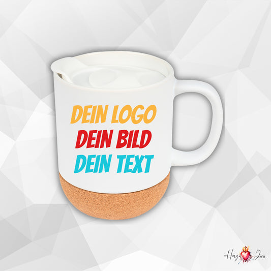 Personalisierte Fototasse Logo Werbeartikel Tasse Korksockel bedrucken Fotogeschenke Weihnachtstasse_0085T