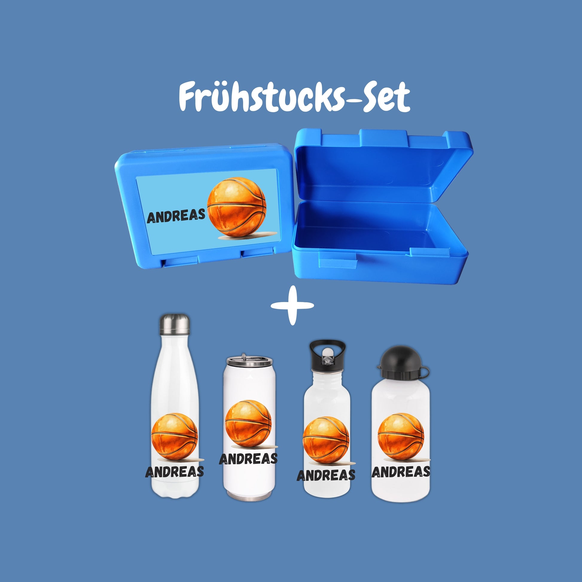Brotzeitbox mit Trinkflasche | Personalisierbar Basketball Einschulung