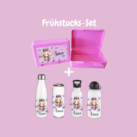 Brotzeitbox mit Trinkflasche | Personalisierbar Prinzessin Einschulung