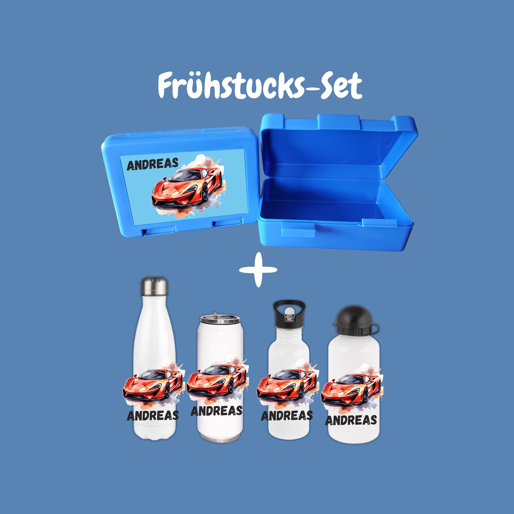 Brotzeitbox mit Trinkflasche | Personalisierbar Auto