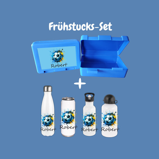 Brotzeitbox mit Trinkflasche | Personalisierbar Fußball