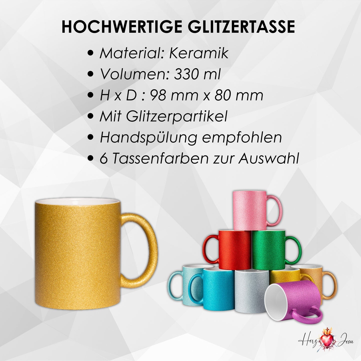 Personalisierte Fototasse Logo Werbeartikel Glitzertasse bedrucken Fotogeschenke_0083T