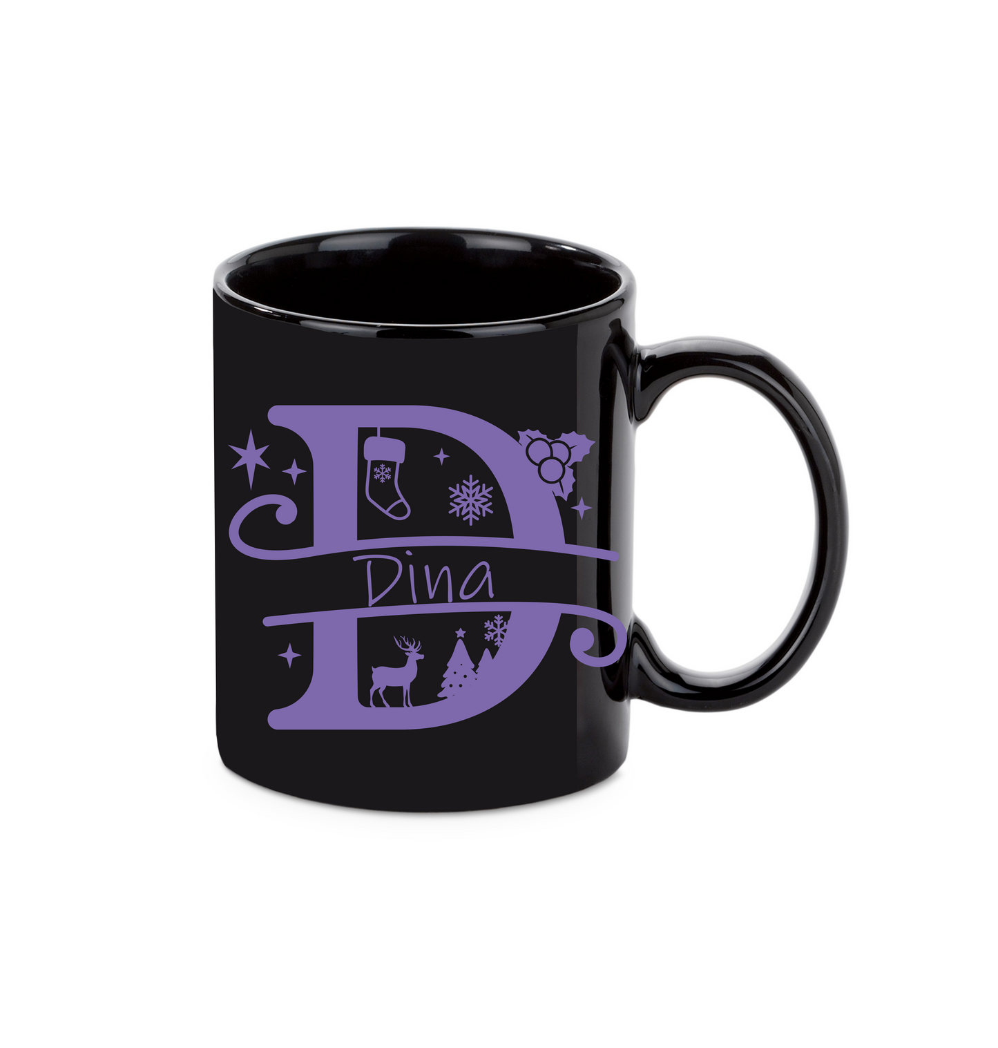 Personalisierte Keramik Weihnachtstasse mit deinem Namen Schwarz_0057T
