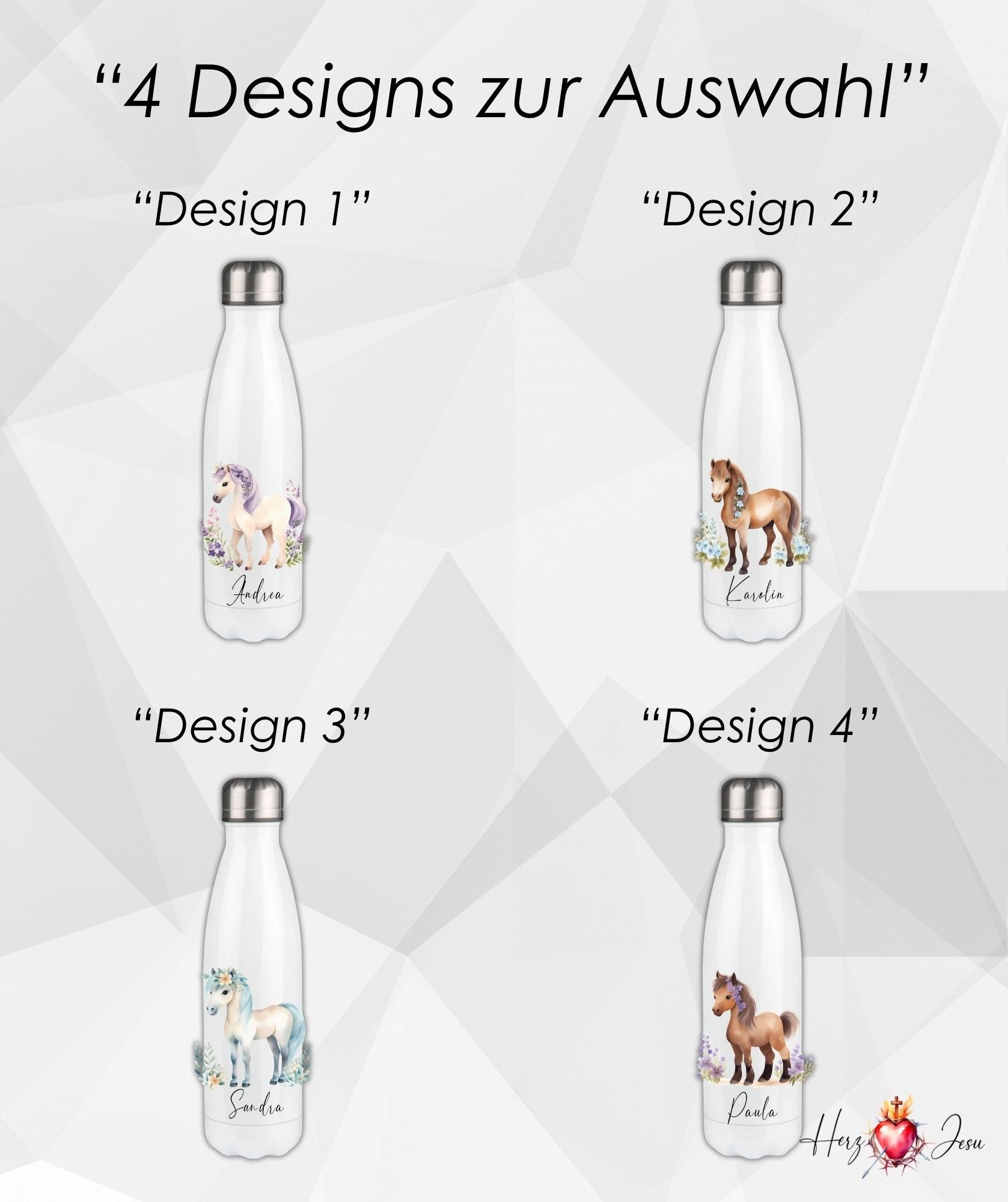 Personalisierte Trinkflasche mit Namen | Thermobecher Pferde Geburtstag