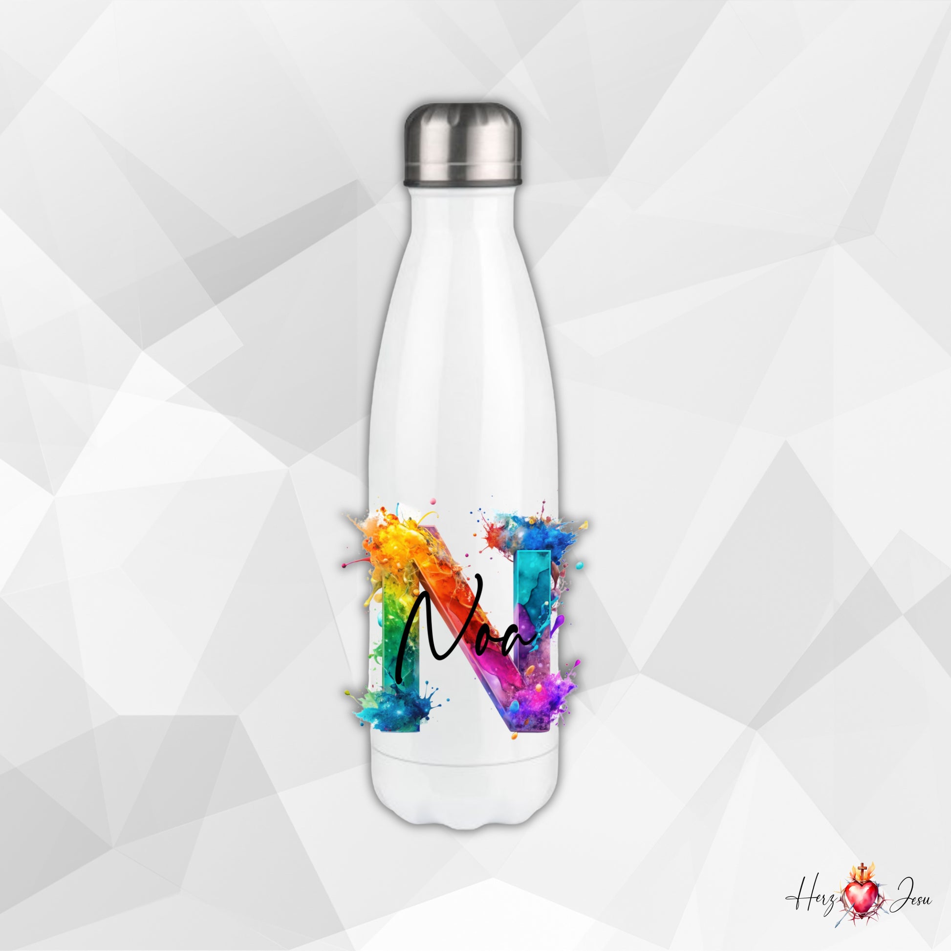 Personalisierte Trinkflasche mit Namen | Thermobecher Regenbogen Geburtstag