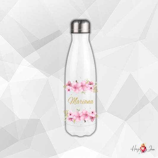 Trinkflasche mit Namen | Thermobecher Blumen Geburtstag