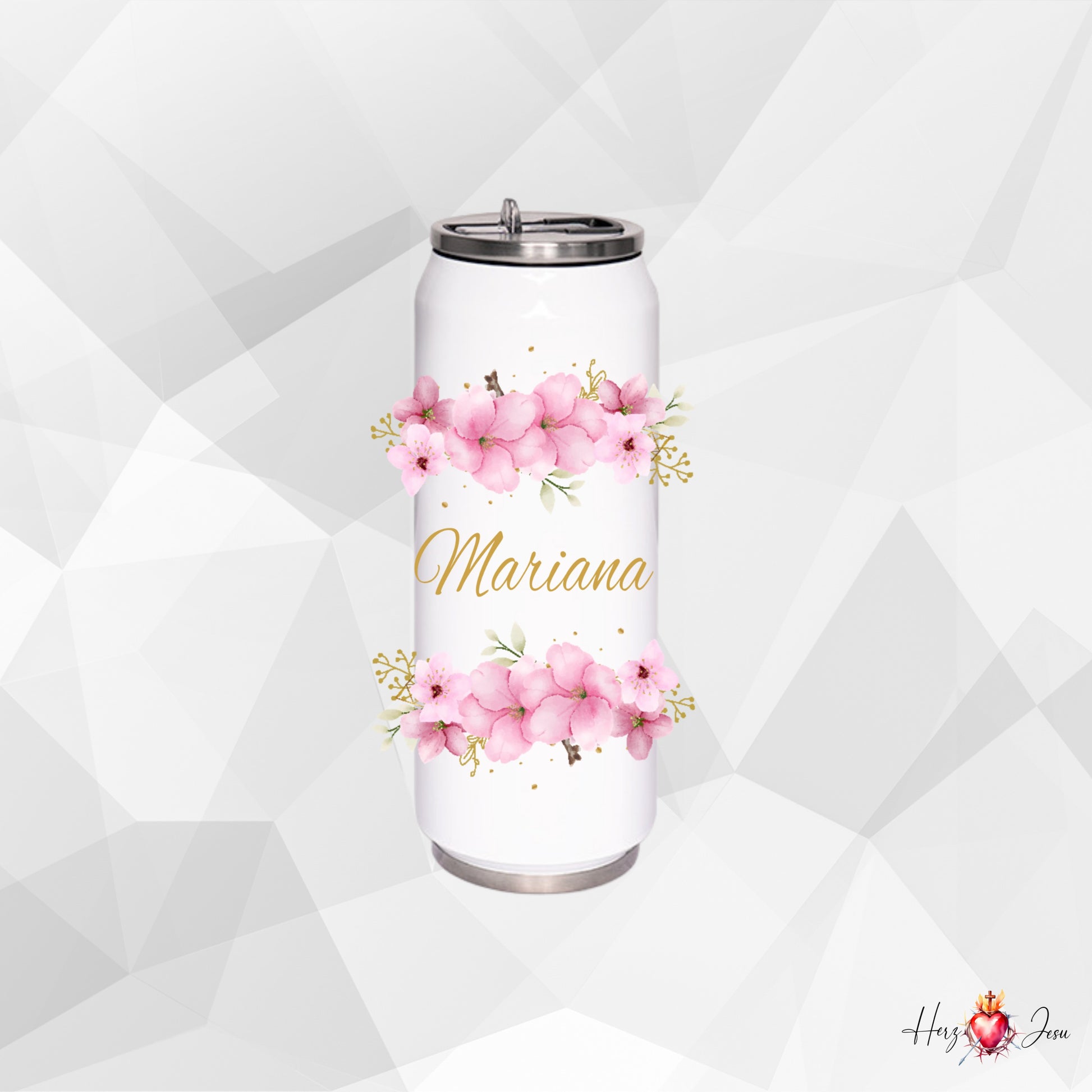 Trinkflasche mit Namen | Thermobecher Blumen Geburtstag