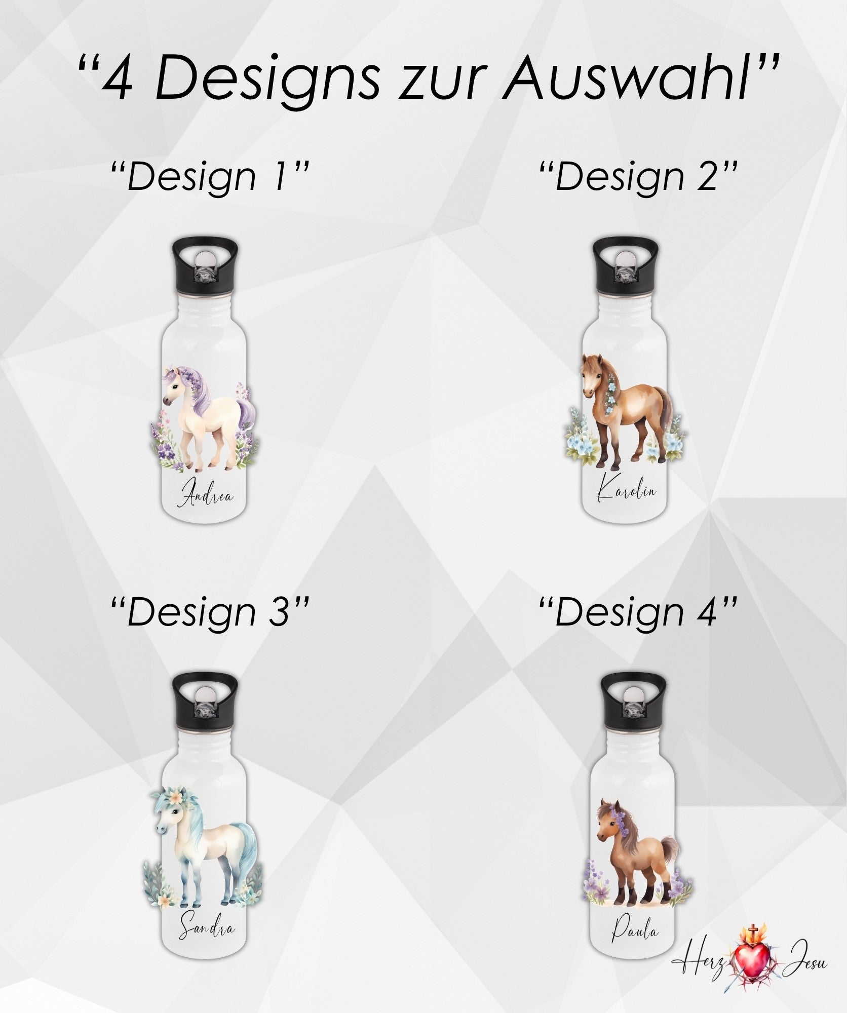 Personalisierte Trinkflasche mit Namen | Thermobecher Pferde Geburtstag