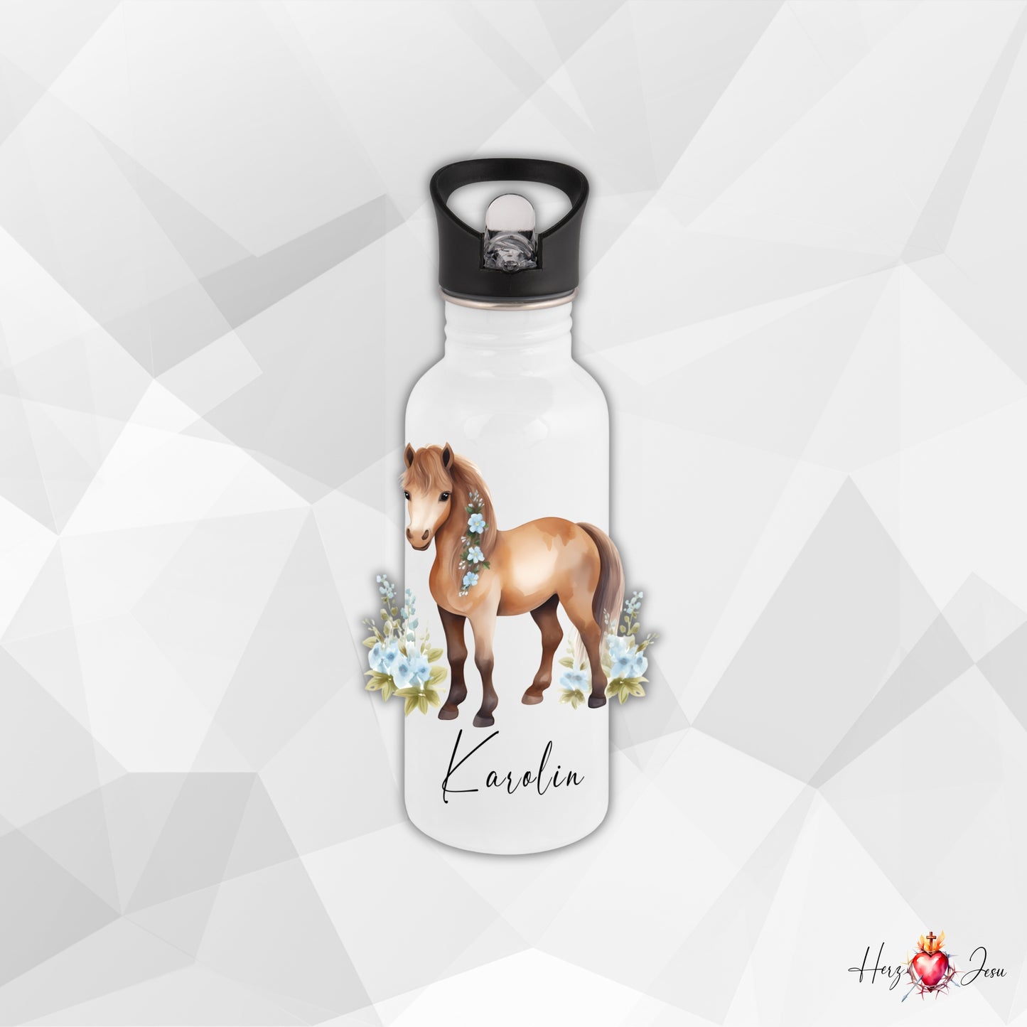 Personalisierte Trinkflasche mit Namen | Thermobecher Pferde Geburtstag