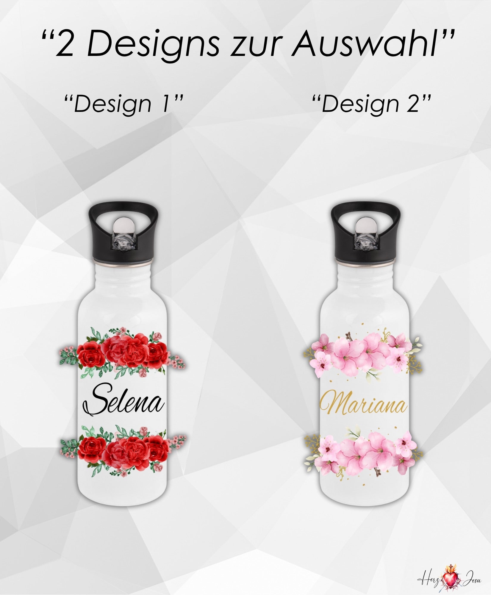 Trinkflasche mit Namen | Thermobecher Blumen Geburtstag