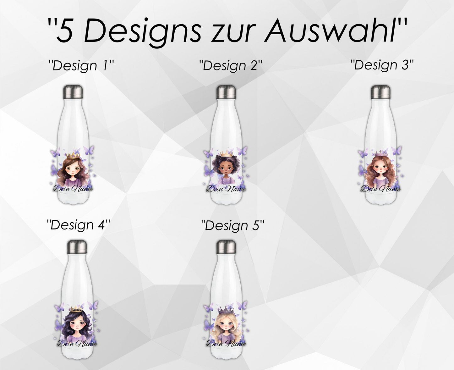 Personalisierte Trinkflasche mit Namen | Thermobecher Prinzessin Geburtstag