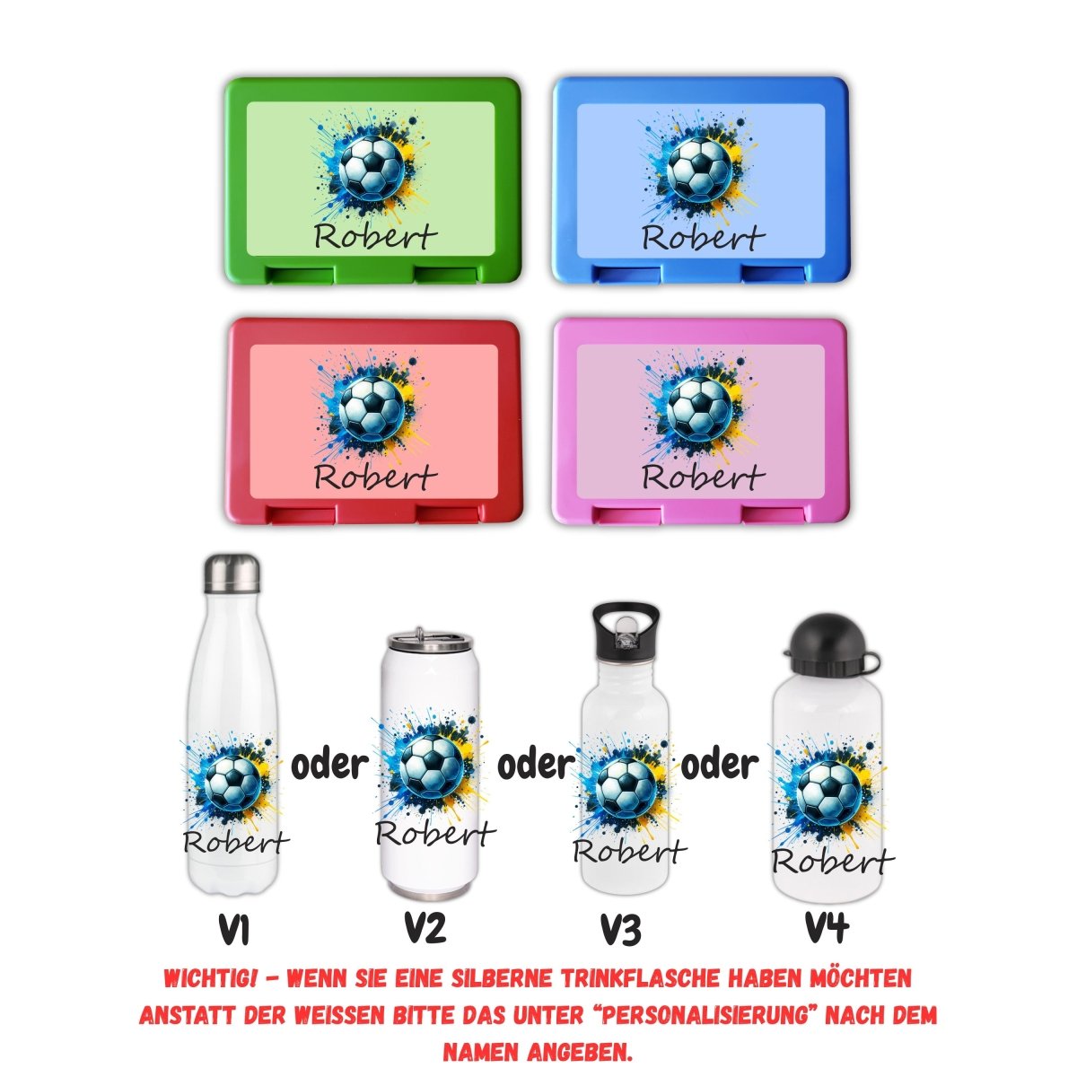 Personalisierte Brotzeitbox mit Trinkflasche mit Namen Fußball Einschulung_0006G - Herz Jesu