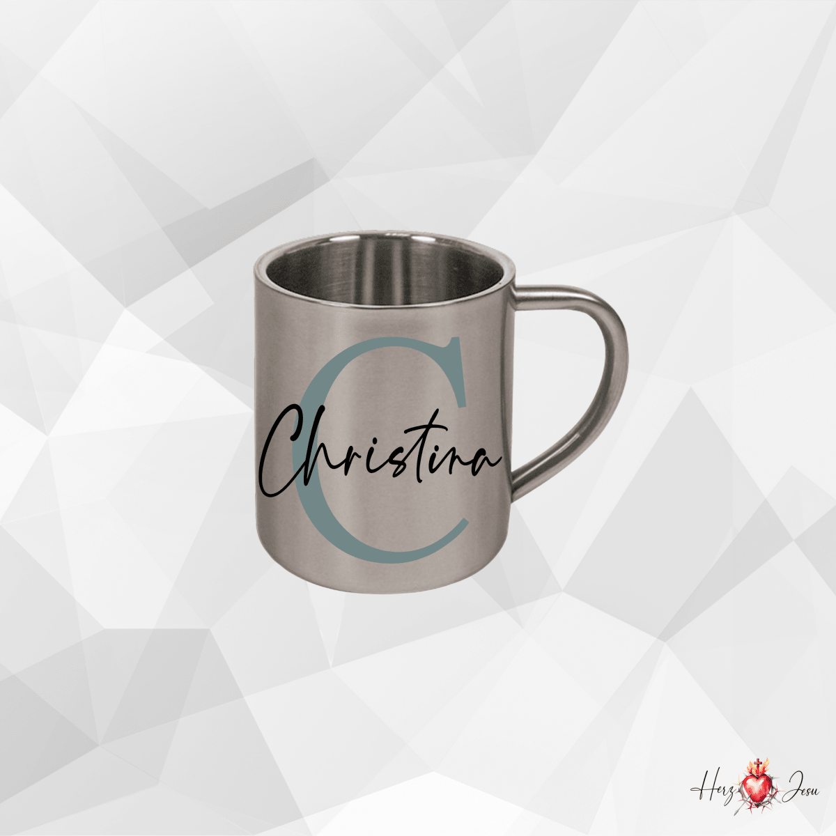 Personalisierte Edelstahl Tasse mit Namen Kaffeetasse Geschenkidee Camping Outdoor_003K - Herz Jesu
