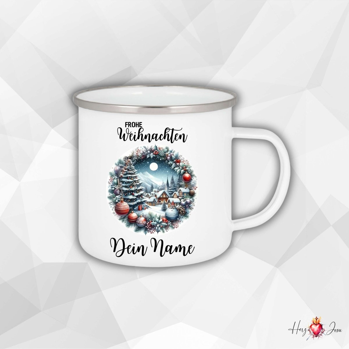 Personalisierte Emaille Tasse mit Namen Kaffeetasse Geschenkidee Geburtstag Weihnachtstasse_009H - Herz Jesu