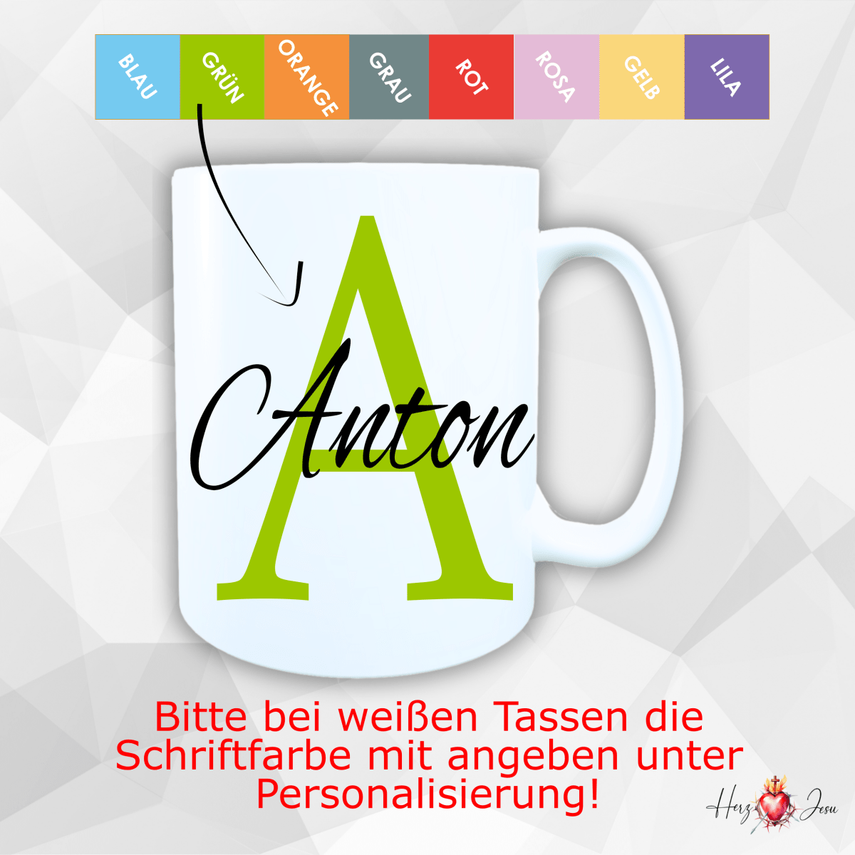 Personalisierte Keramik Tasse mit deinem Namen_0017T - Herz Jesu