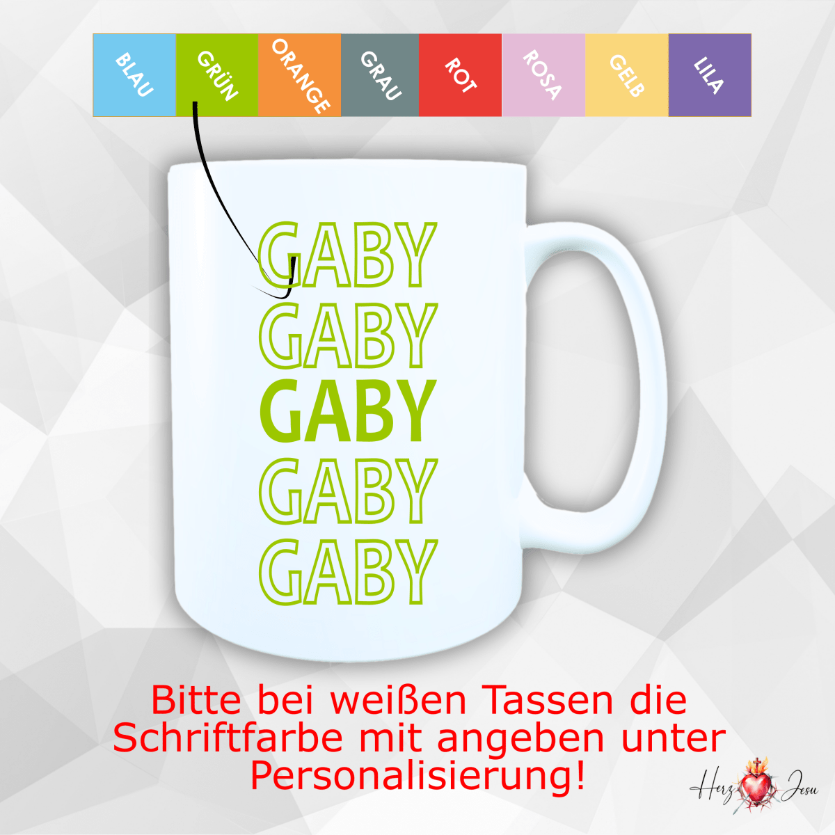Personalisierte Keramik Tasse mit deinem Namen_0082T - Herz Jesu