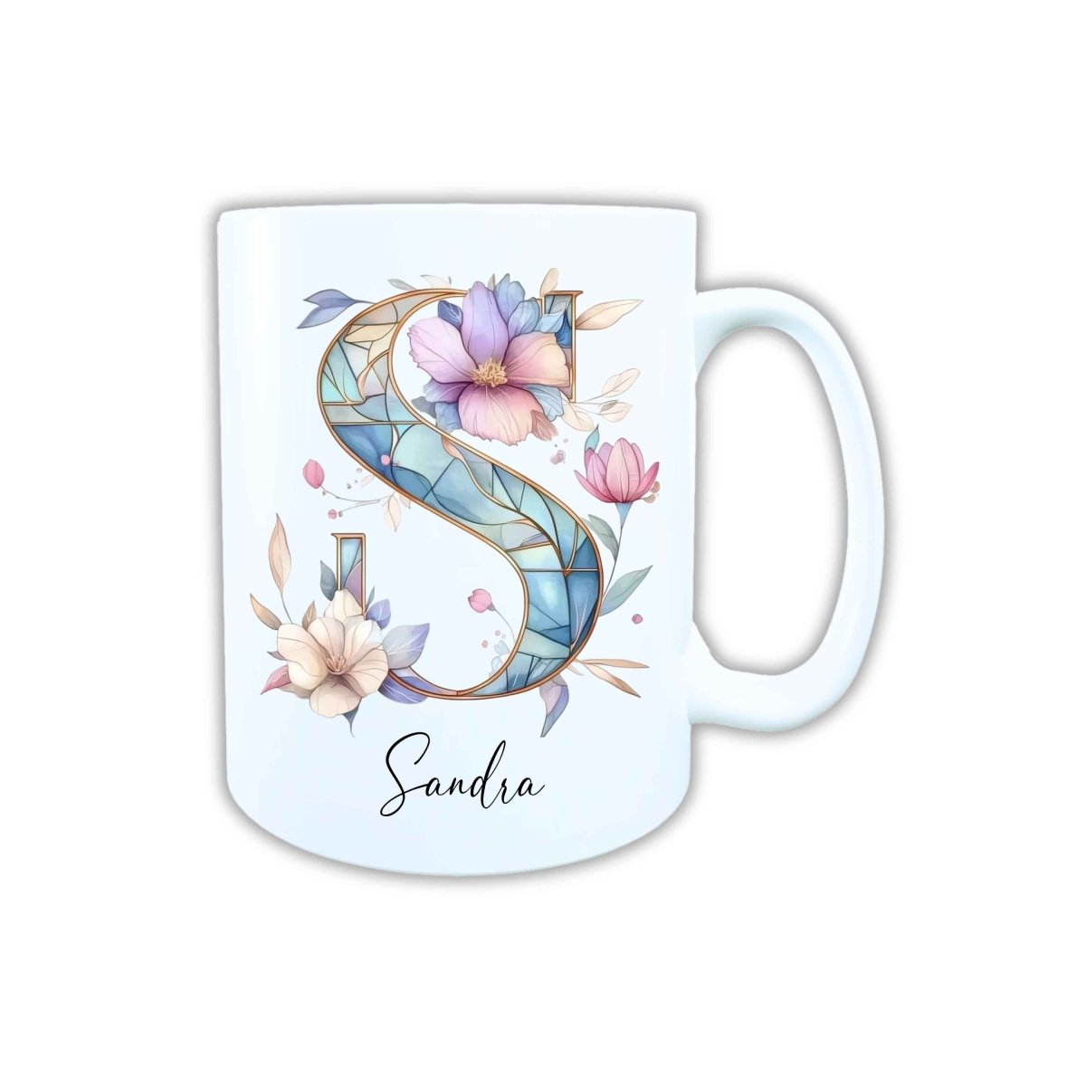 Personalisierte Keramik Tasse mit deinem Namen Blumen Motiv_0106T - Herz Jesu