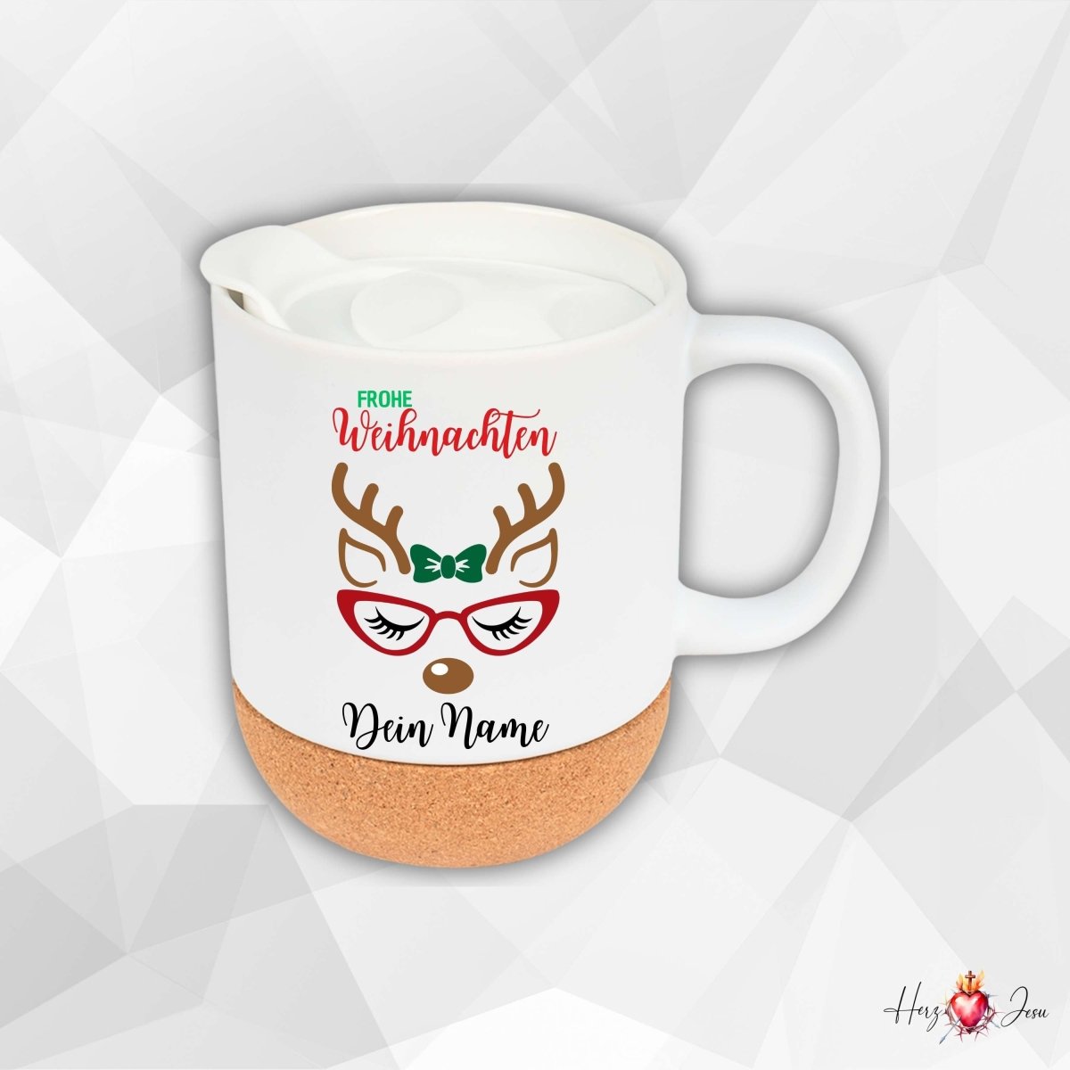 Personalisierte Keramik Tasse mit deinem Namen Weihnachtstasse_0098T - Herz Jesu