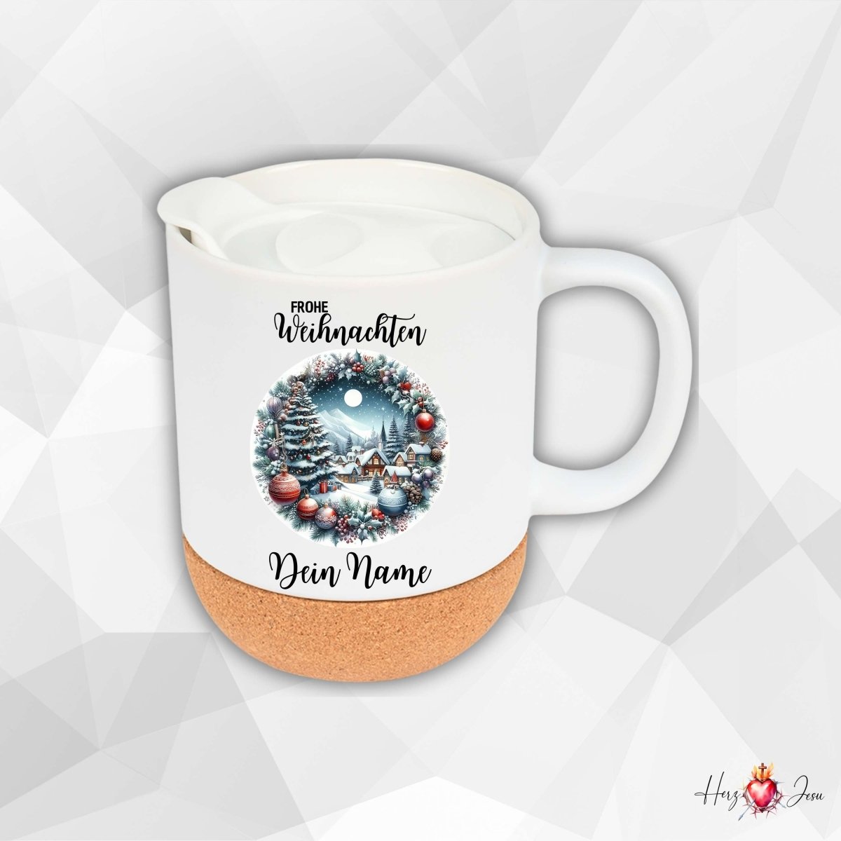 Personalisierte Keramik Tasse mit deinem Namen Weihnachtstasse_0100T - Herz Jesu
