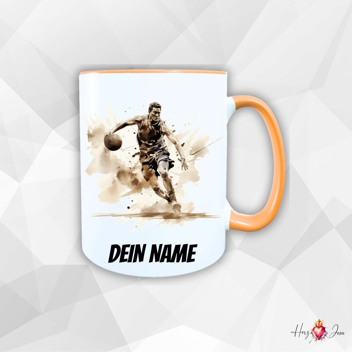 Personalisierte Keramik Tasse mit Namen – Basketball Motiv | Geschenkidee für Kinder & Schulanfänger_0089T - Herz Jesu