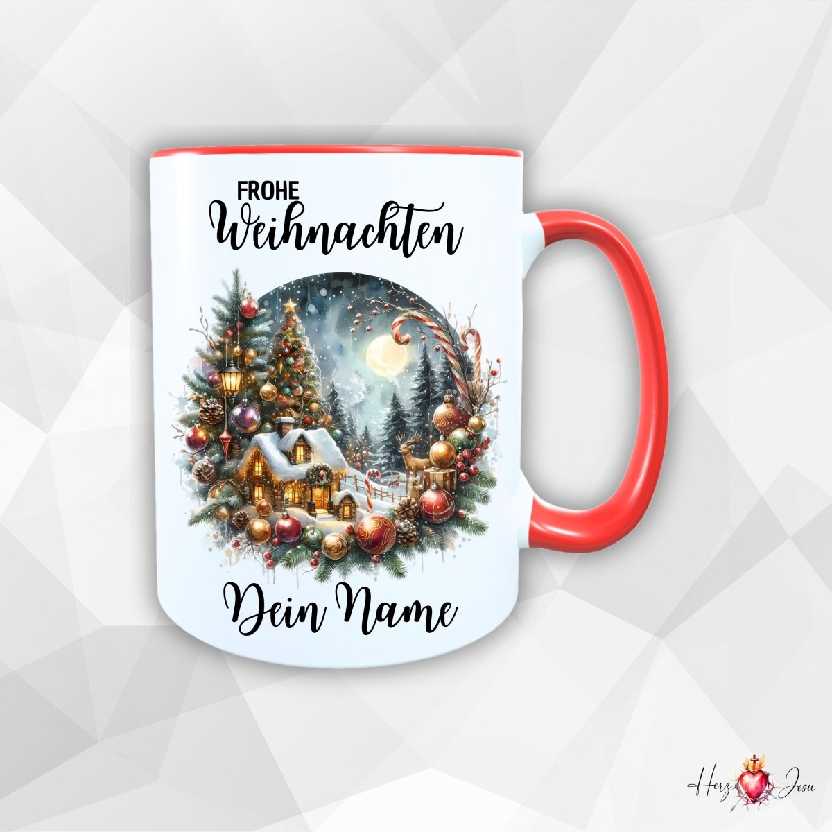 Personalisierte Keramik Weihnachtstasse mit deinem Namen_0042T - Herz Jesu