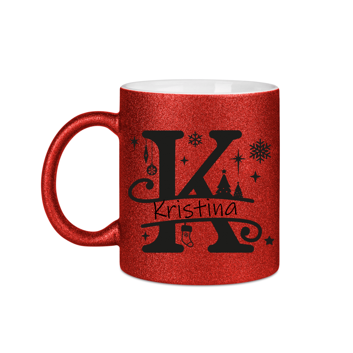 Personalisierte Keramik Weihnachtstasse mit deinem Namen Glitzertasse_0070T - Herz Jesu