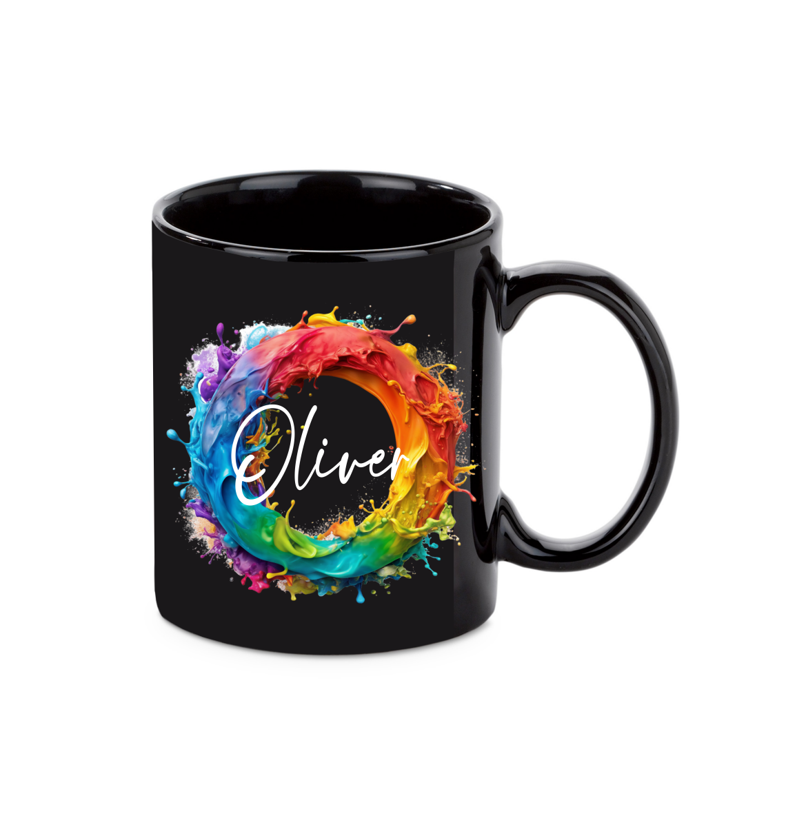 Personalisierte schwarze Keramik Tasse mit deinem Namen Regenbogen_0009T - Herz Jesu