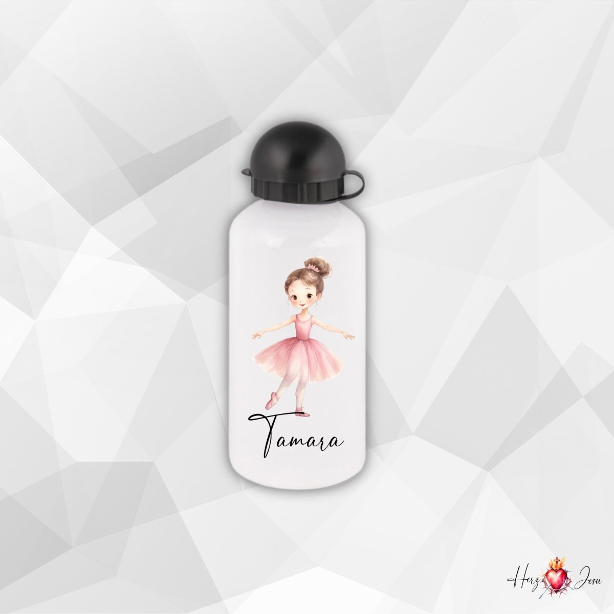 Personalisierte Trinkflasche mit Namen Thermobecher Geburtstag Ballerina_0031E - Herz Jesu