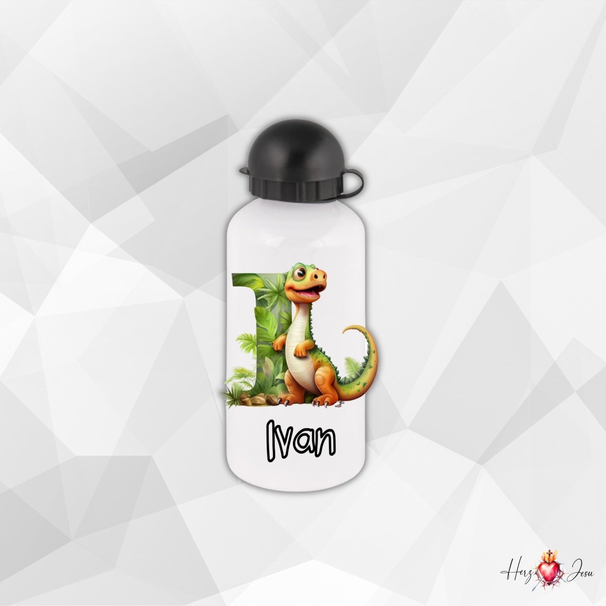 Personalisierte Trinkflasche mit Namen Thermobecher Geburtstag Dinosaurier_0022E - Herz Jesu