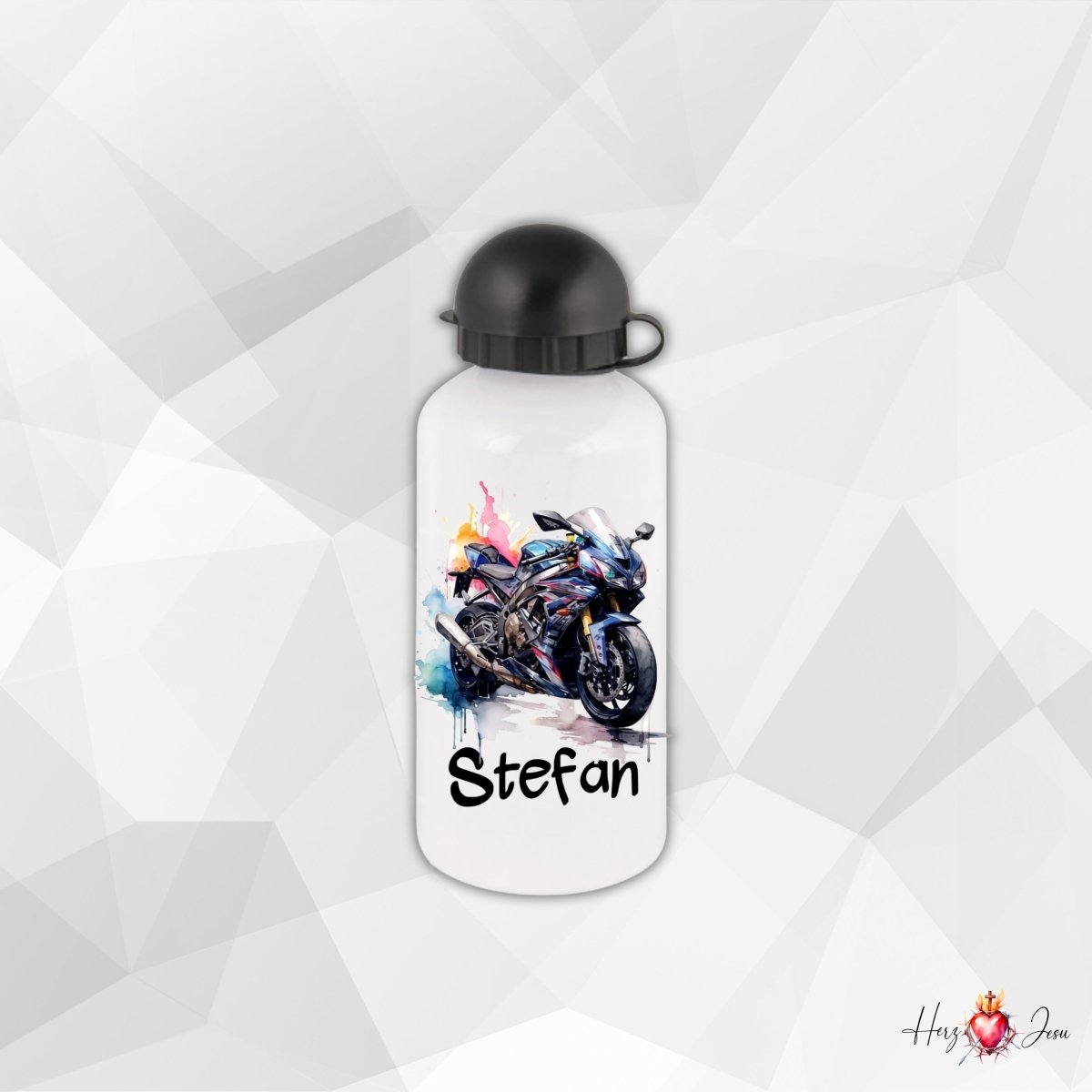 Personalisierte Trinkflasche mit Namen Thermobecher Geburtstag Motorrad_0023E - Herz Jesu