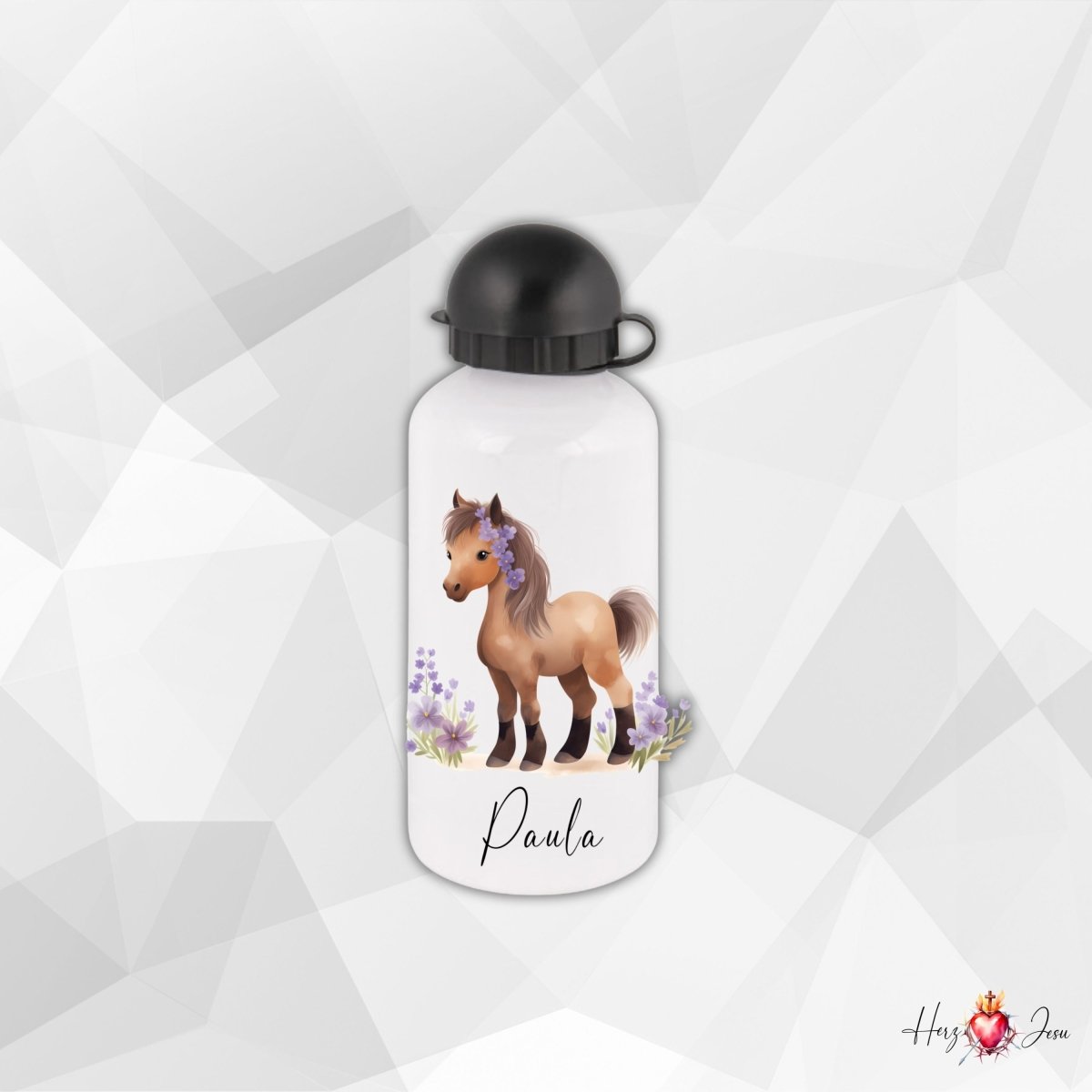 Personalisierte Trinkflasche mit Namen Thermobecher Geburtstag Pferde_0024E - Herz Jesu