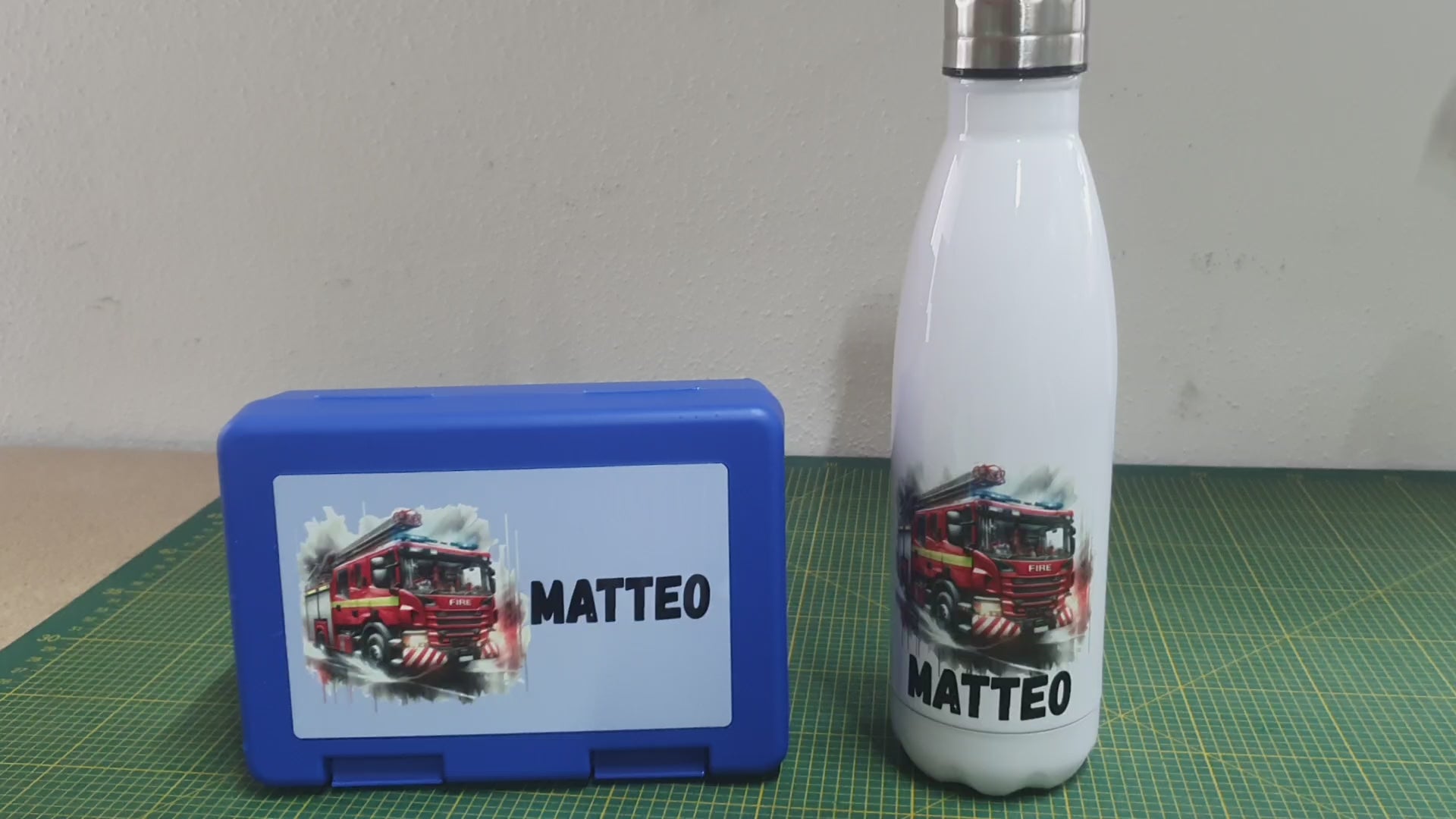 Personalisierte Brotzeitbox & Trinkflasche | Feuerwehr Kinder
